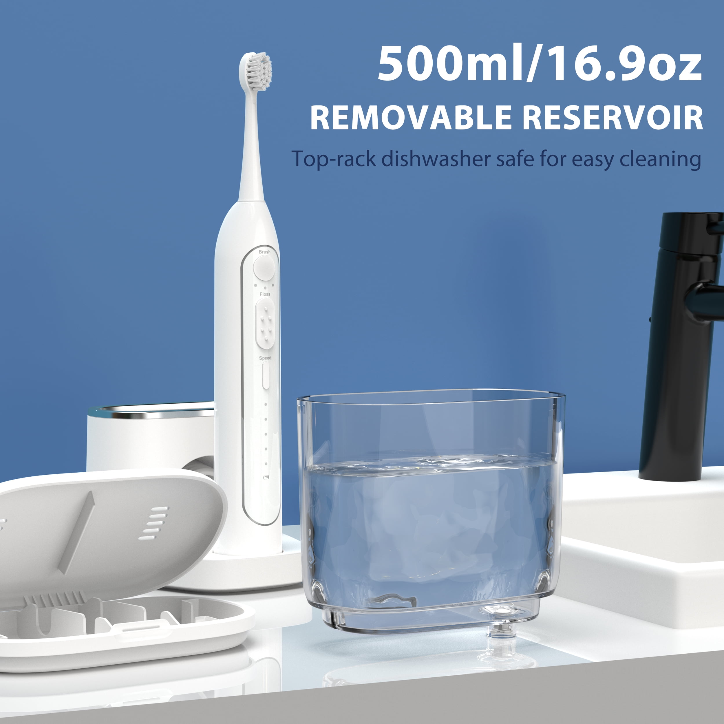 Electric Toothbrush with Water Flosser Combo - Professional USB Rechargeable Flossing Toothbrush - 3 Modes & 5 Pulse & 500ml/16.9oz Capacity - Brush and Floss at The Same time - Image 6