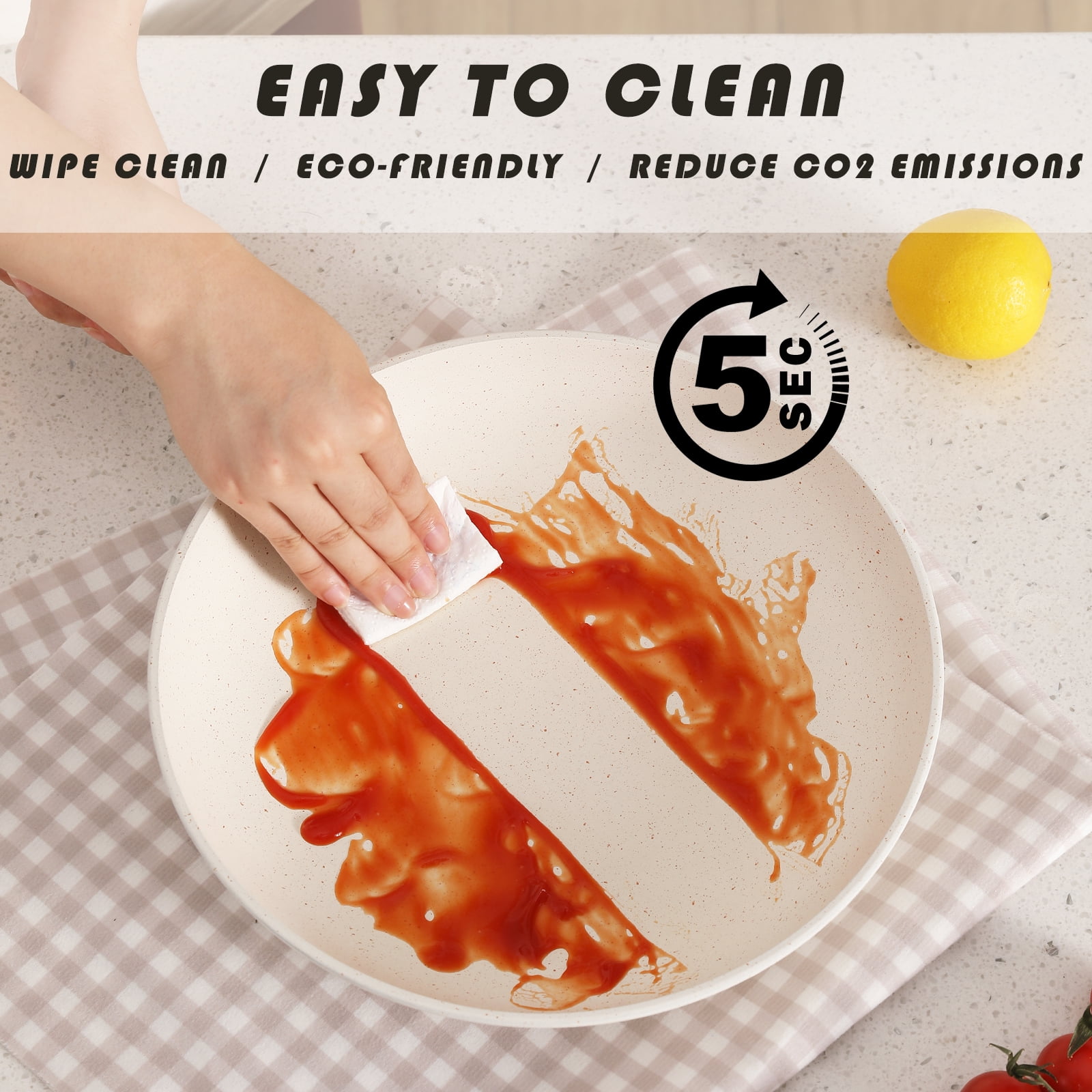 Vkoocy 6pcs Nonstick Ceramic Cookware Set, Non Stick Pots and Pans Set White Granite pattern - Image 6