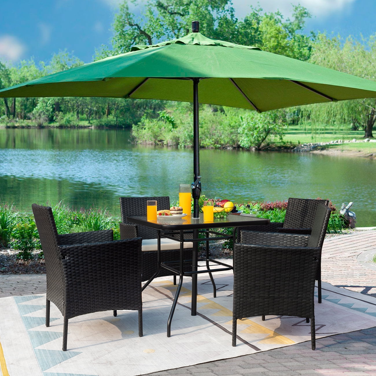 Vineego 5 Piece Patio Conversation Set Wicker Chairs Set with Tempered Glass Table, Beige - Image 4