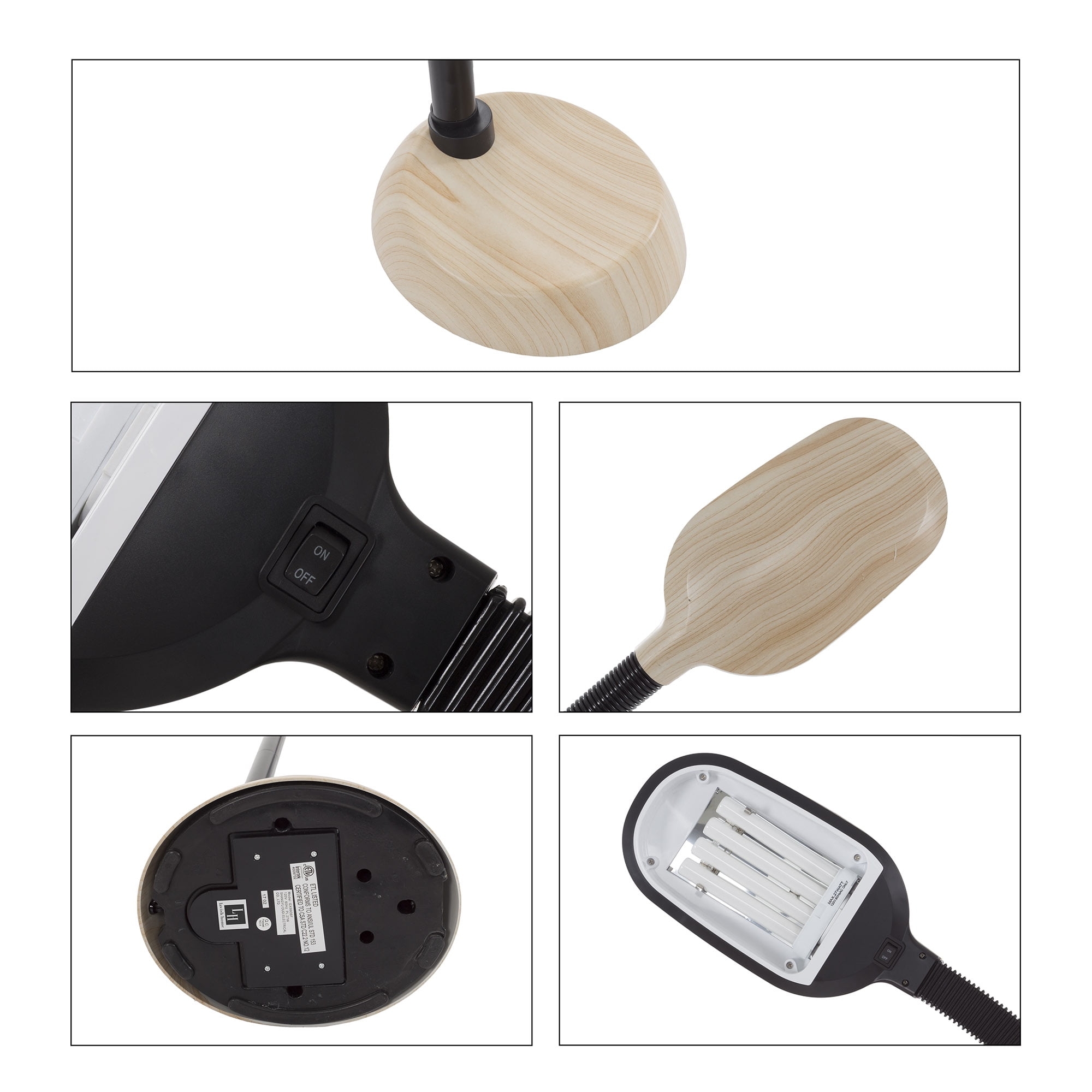 Lavish Home Adjustable Floor Lamp for Bedroom with Bendable Neck - Full Spectrum Natural Sunlight Lamp for Office (Light Woodgrain) - Image 3