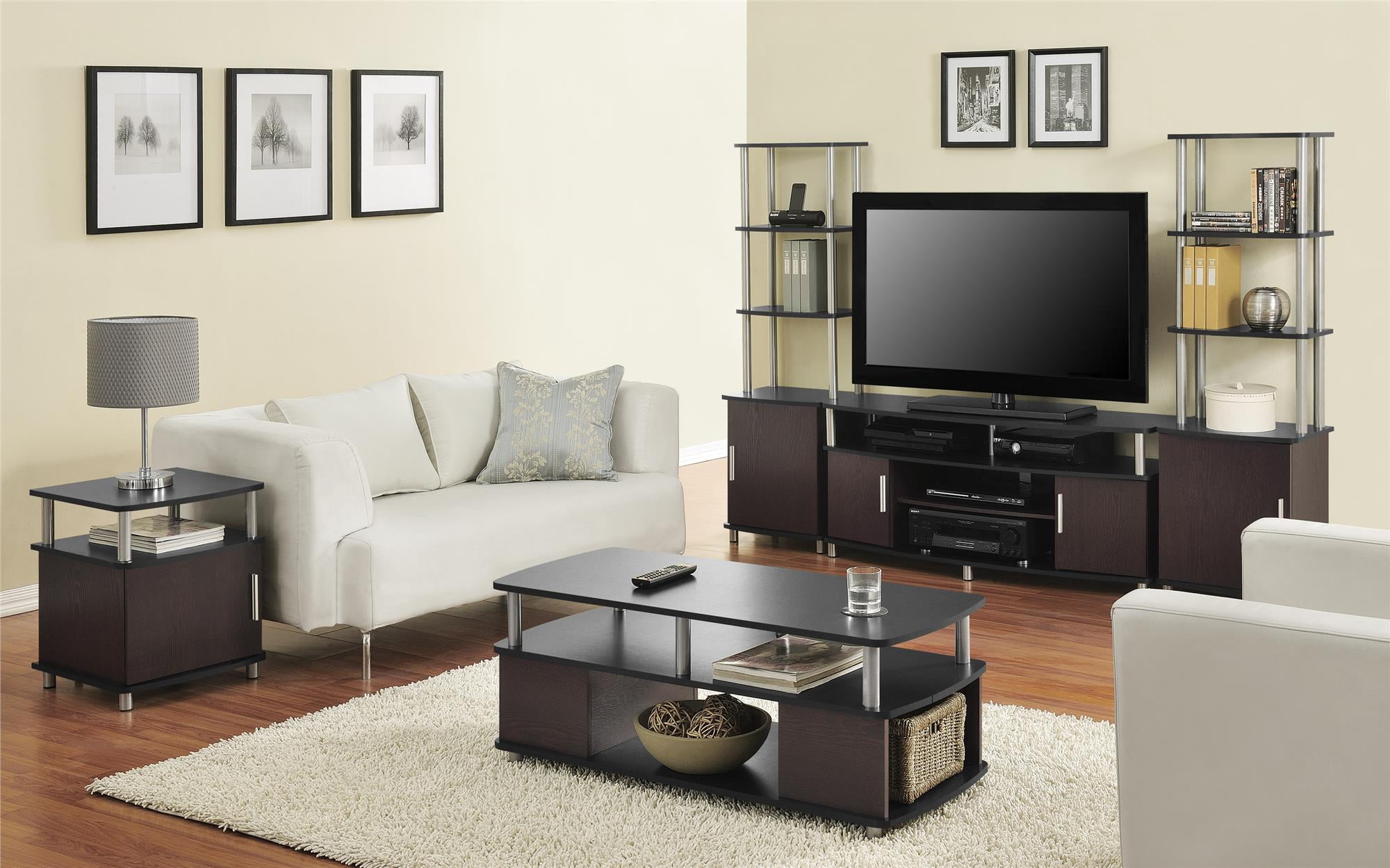 Ameriwood Home Carson TV Stand fits up to 70" with Multiple Open Shelves, Cherry and Black - Image 6