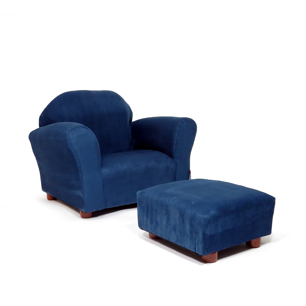 KEET Roundy Microsuede Navy Kids Chair with Ottoman - Image 4