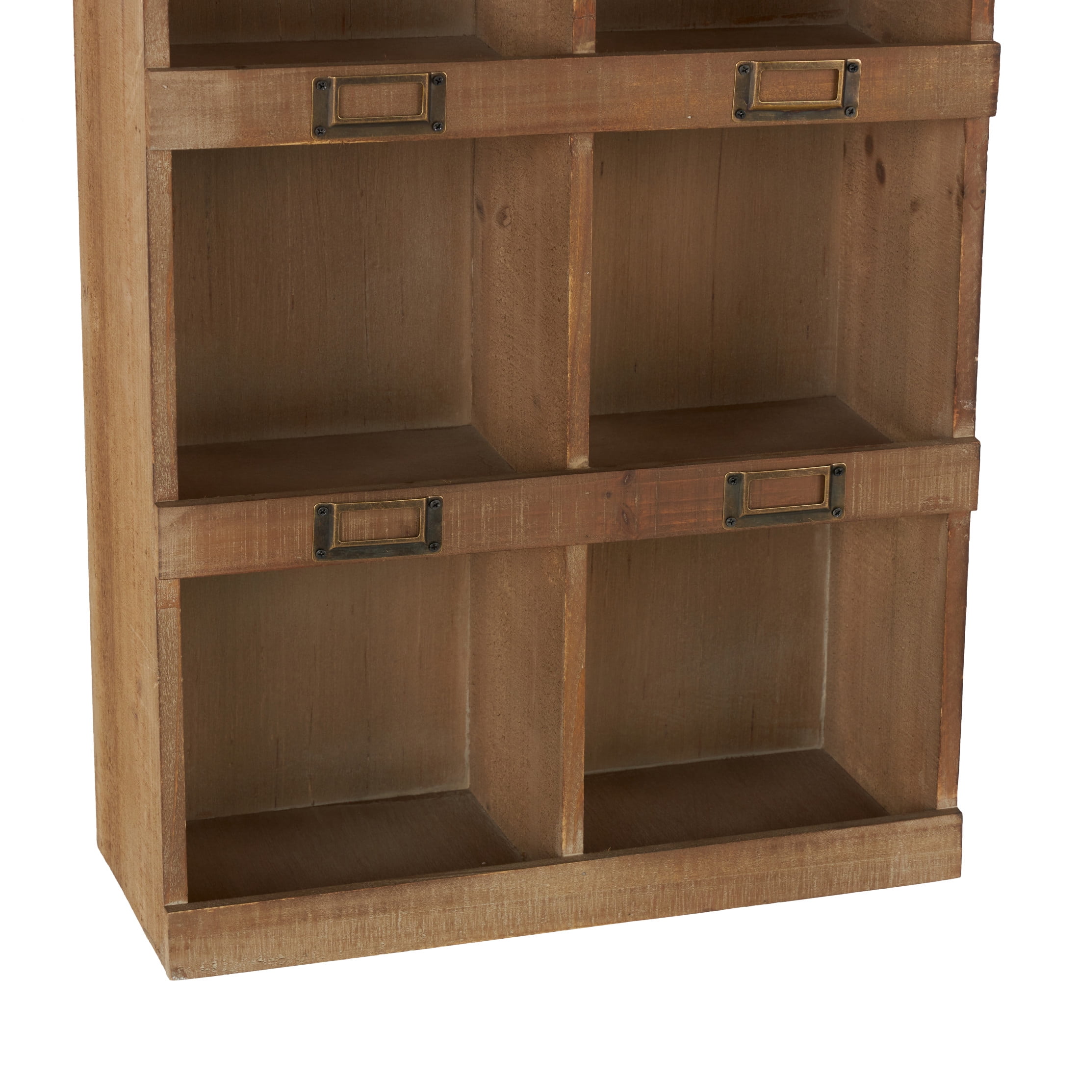 DecMode Rustic Bookcase Inspired Wood Wall Shelf with 10 Square Units and Brown Wood Grain Finish, 18"W x 42"H - Image 2