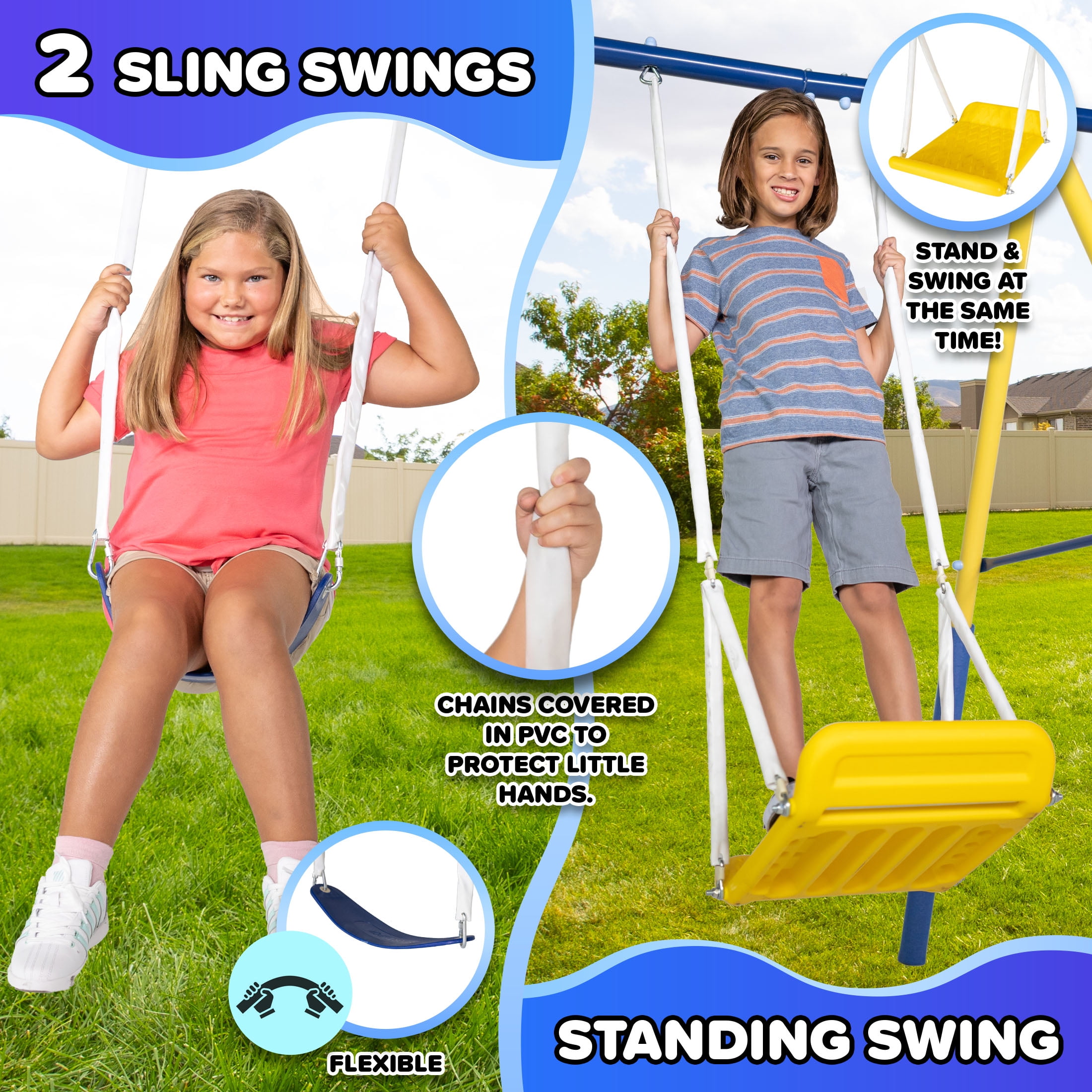 Sportspower Super 10 Metal Swing Set with Saucer Swing, Standing Swing, Teeter-Totter, Lifetime Warranty on Slide & Bonus Anchor Kit, Great for Kids 3-8 - Image 6