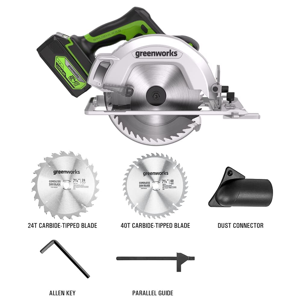 Greenworks 24V Brushless Cordless 7.25'' Circular Saw 4,500 RPM, with 4Ah Battery and 2A Charger - Image 3