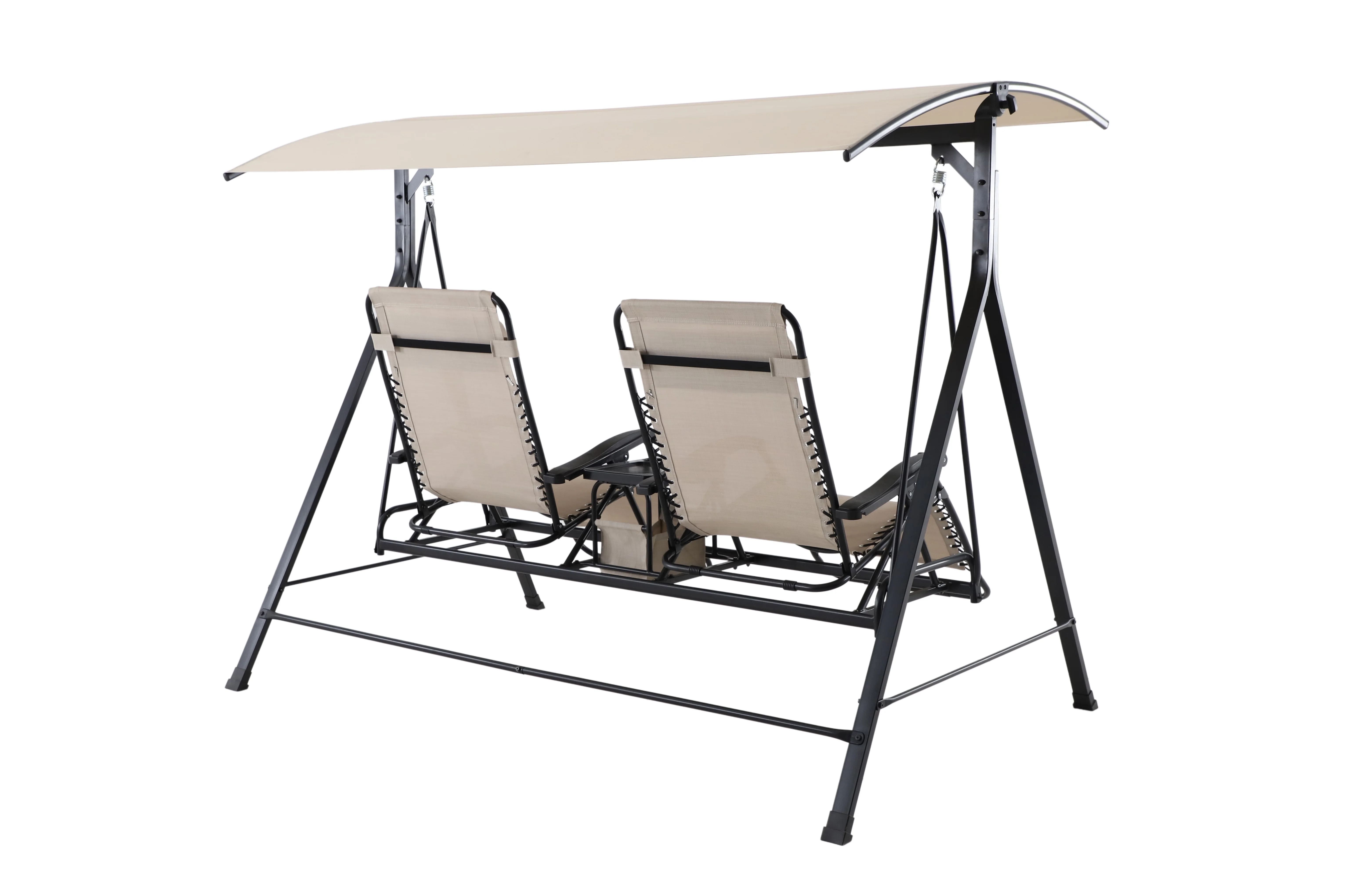 Mainstays Dashwood 2-Seat Steel Freestanding Canopy Porch Swing with Center Table, Beige/Black - Image 3