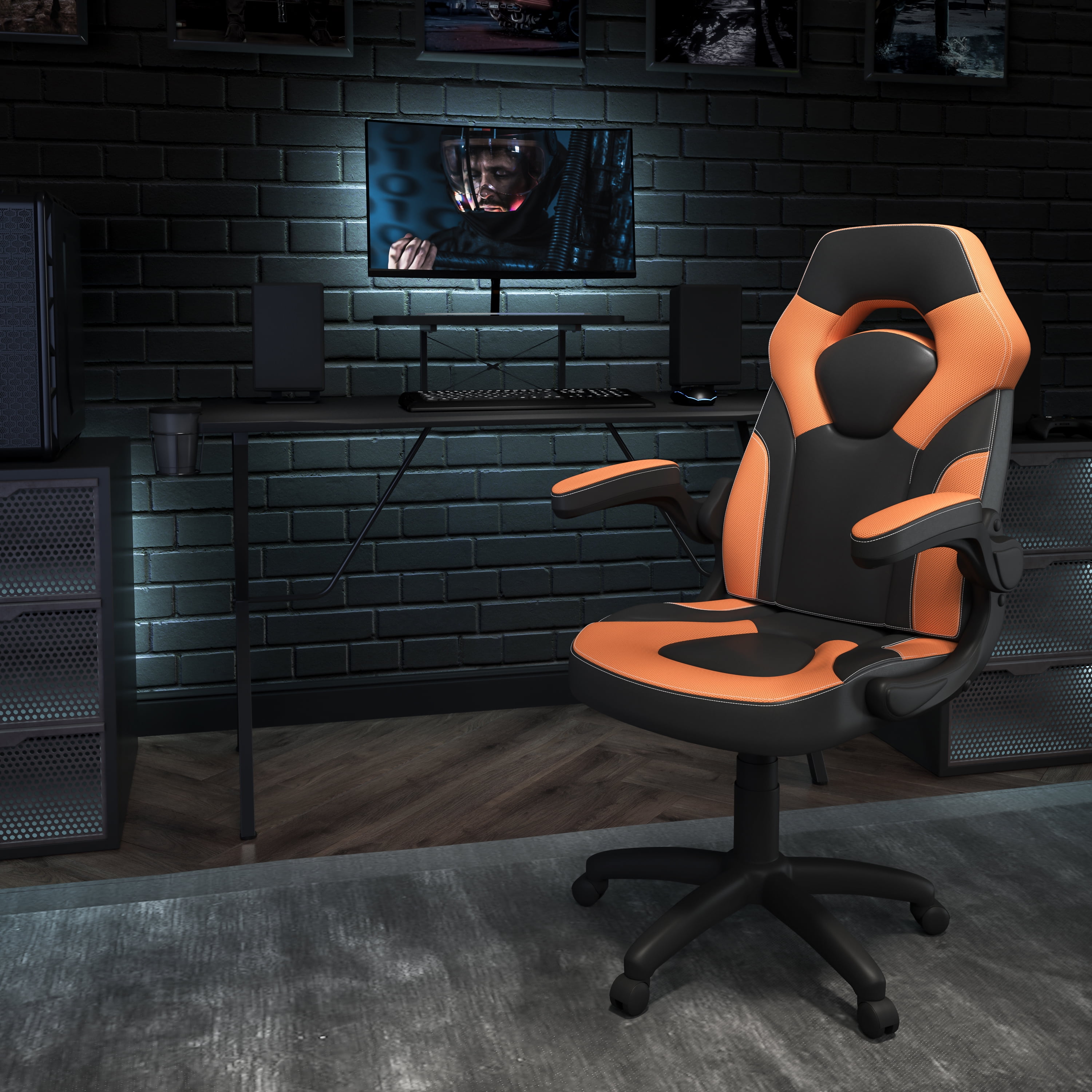 Flash Furniture Optis Black Gaming Desk and Orange/Black Racing Chair Set with Cup Holder, Headphone Hook, and Monitor/Smartphone Stand - Image 4