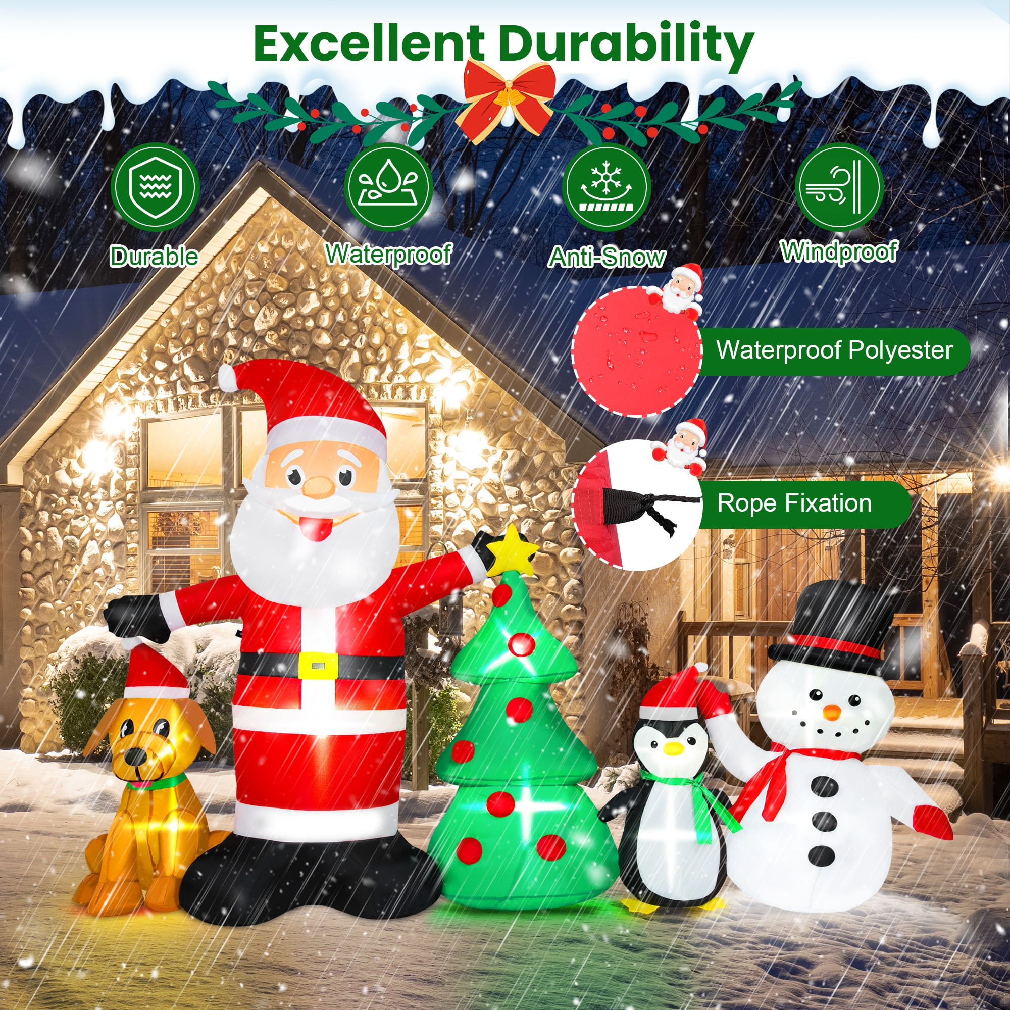 Firstness 6ft Christmas Inflatable,Christmas Blow ups Santa Snowman Xmas Tree Penguin Dog with LED Lights, Outdoor Decoration for Yard Garden Party - Image 4