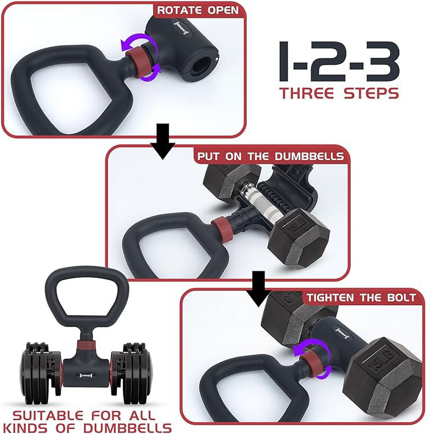 Dumbbell Barbell Converter, EZ Curl Bar,Adjustable Barbell,Kettlebells Adjustable Weight,Dumbbell to Barbell Converter,Dumbbell Kettlebells Converter(8-200LB) - Image 3