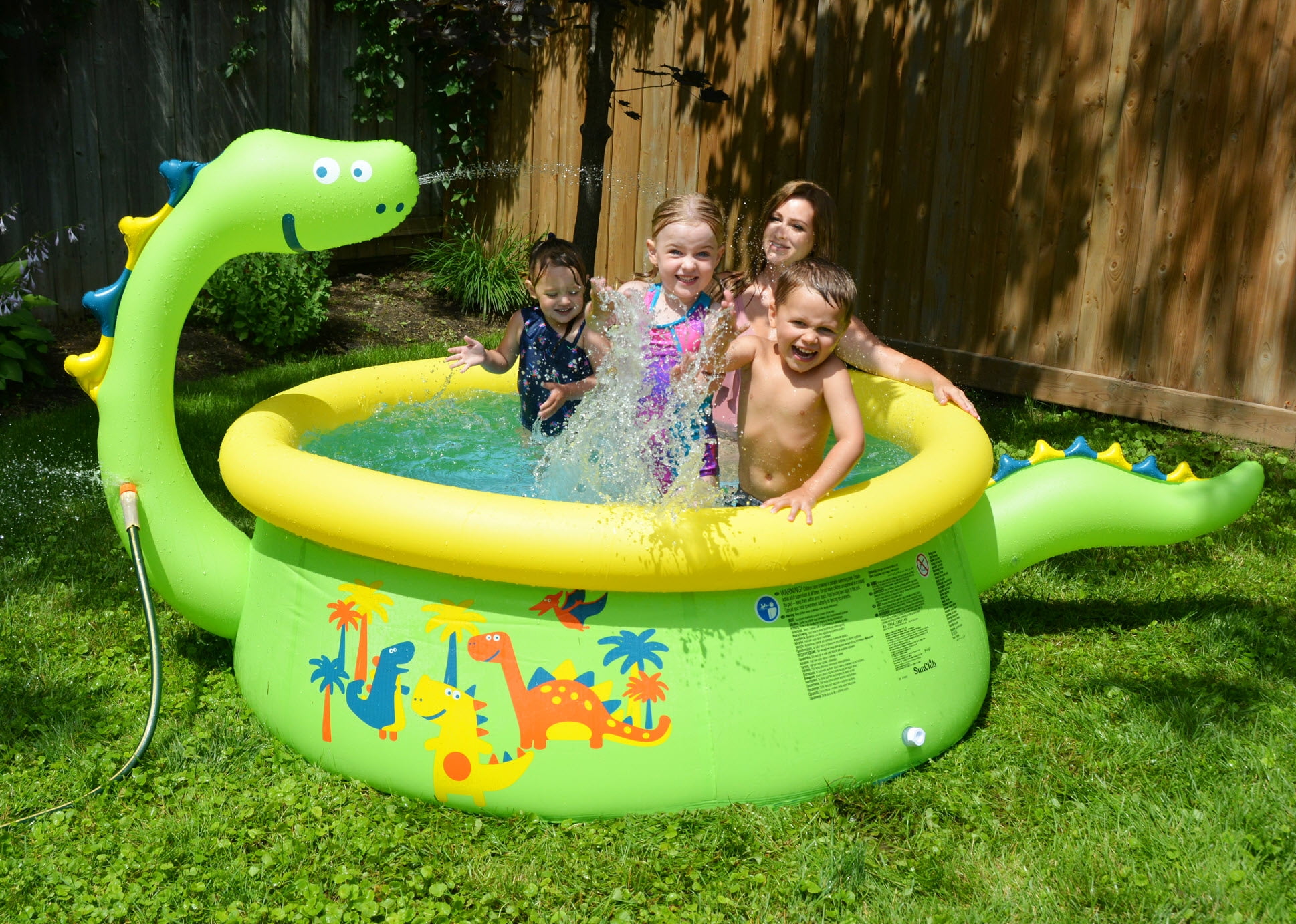 Sunclub 69" x 24.5" Green Round Inflatable Dinosaur Kiddie Pool with Spray Feature - Image 3