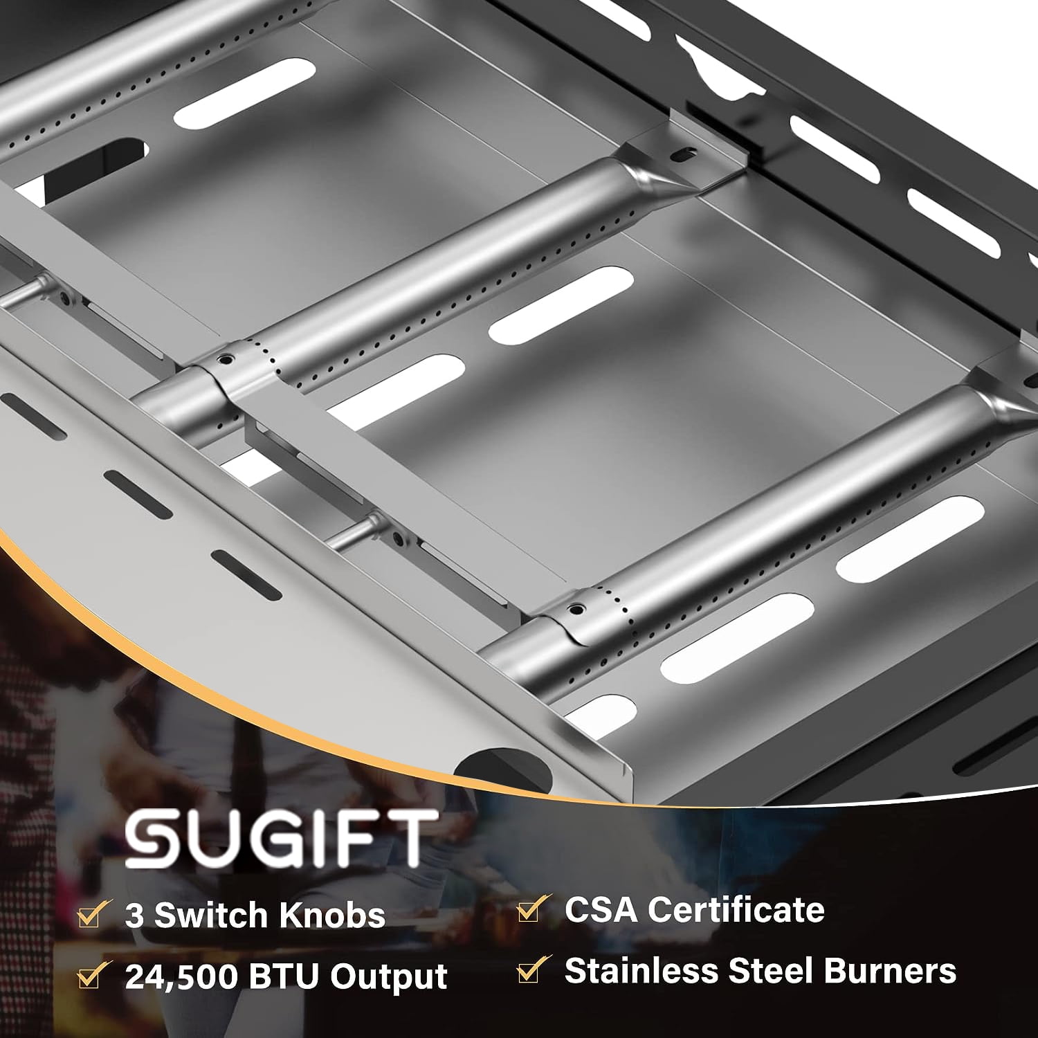 SUGIFT 3-Burner Propane Gas Griddle Outdoor Flat Top Gas Grill Can Be Detached Table Top Griddle, for BBQ, Camping - Image 7