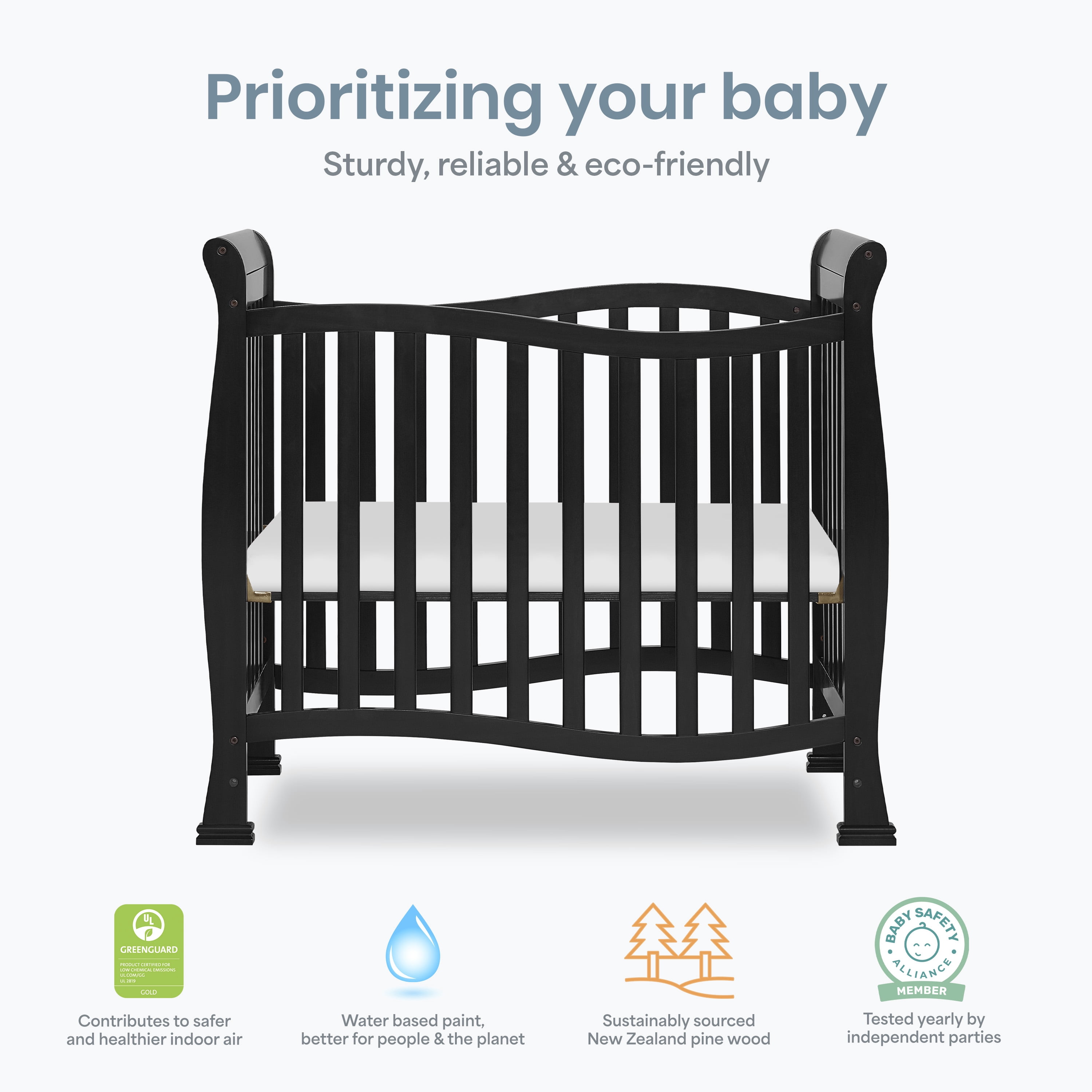 Dream On Me Piper 4-in-1 Convertible Mini Crib, Black - Image 8