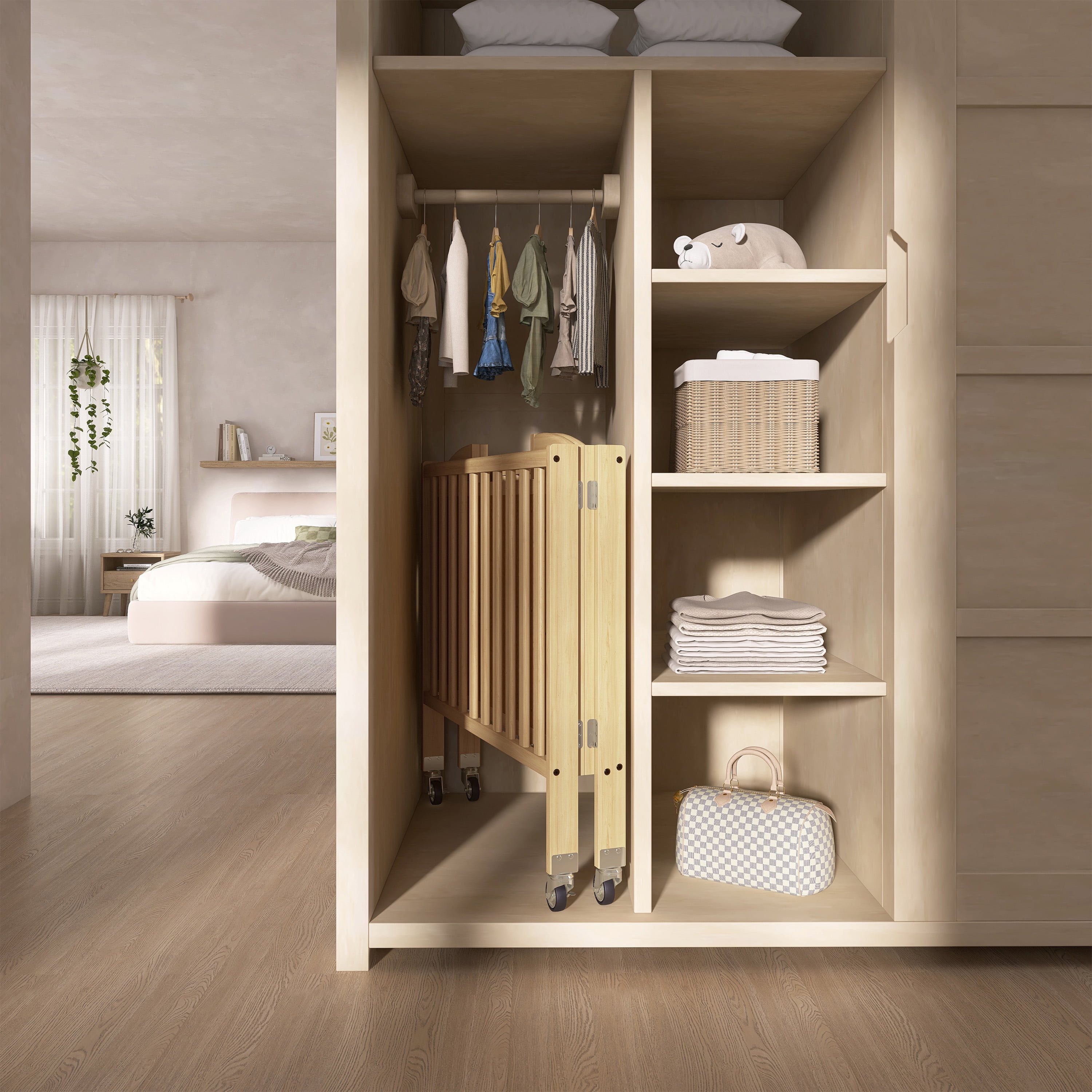 Dream On Me Birch 3-in-1 Folding Portable Mini Crib, Natural - Image 8