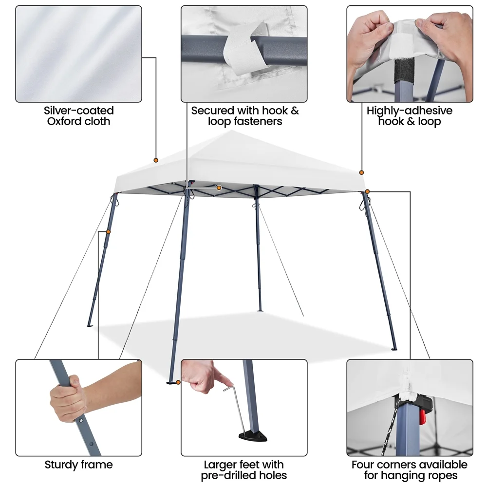 Alden design Pop-Up Canopy Outdoor Tent with Carrying Bag Sandbag Ropes Pegs, White - Image 6