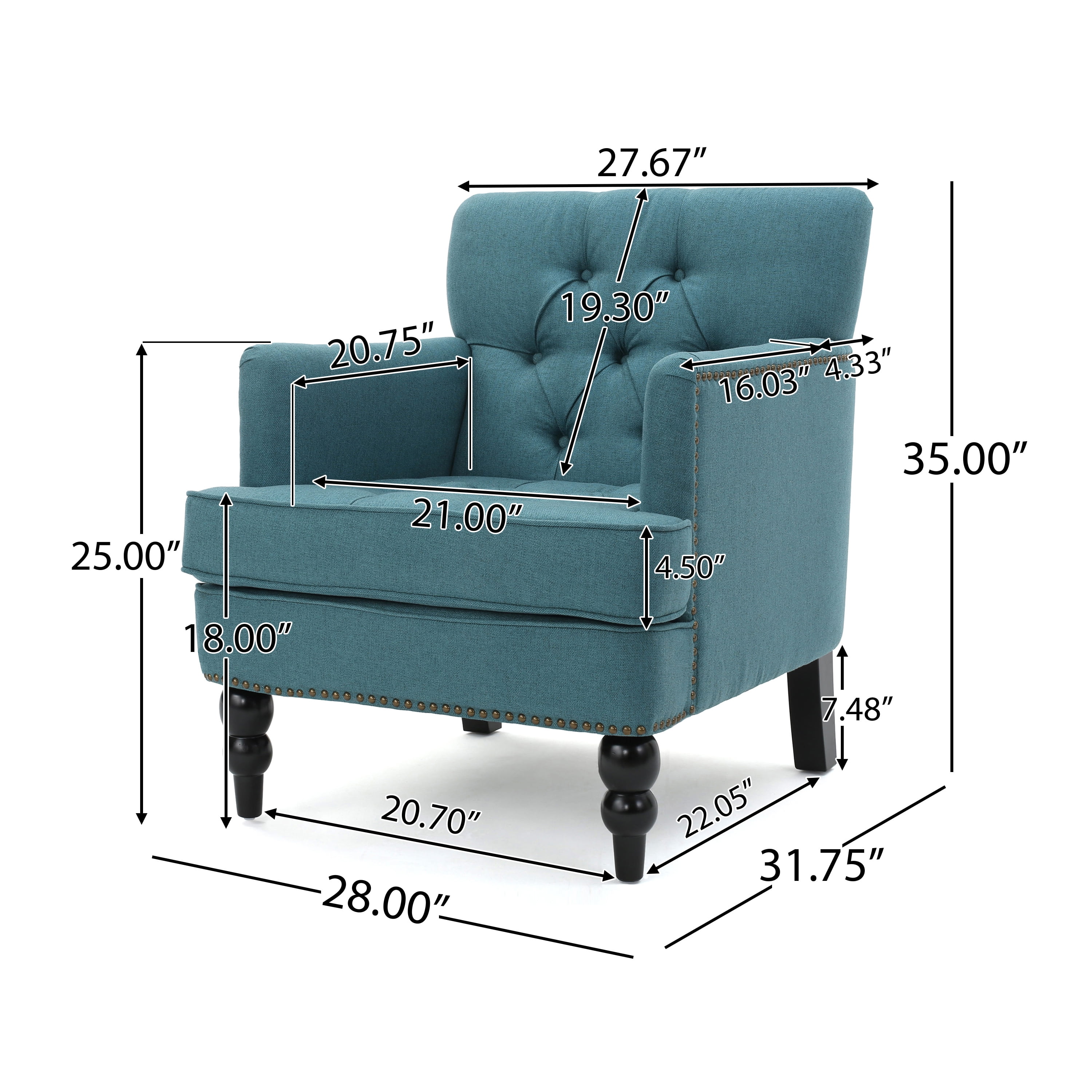 Noble House Madrid Dark Teal Fabric Club Chair, Blue - Image 7