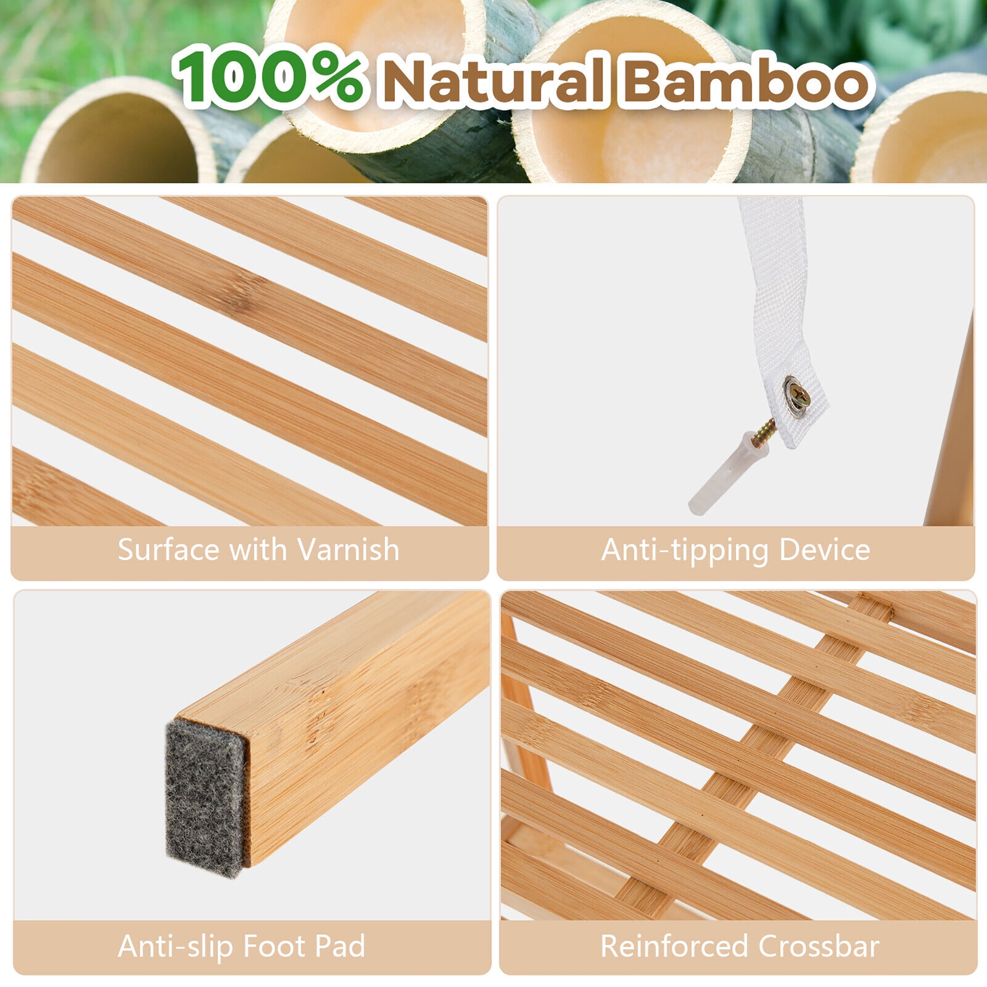 Gymax 4-Tier Bamboo Ladder Bookshelf 58'' Display Shelf Storage Rack Plant Flower Stand - Image 5