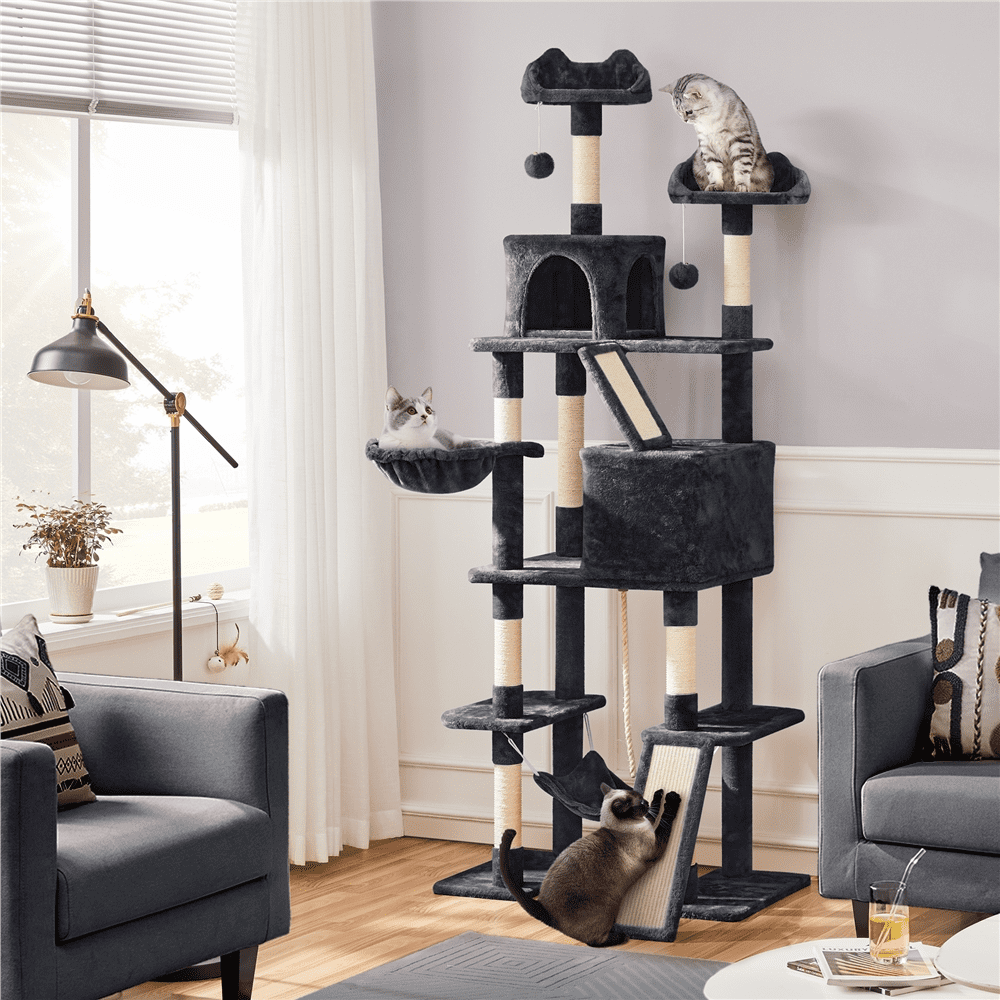 Alden Design 82.5" H Multi Level Cat Tree with 2 Cozy Condos and Basket, Black - Image 2