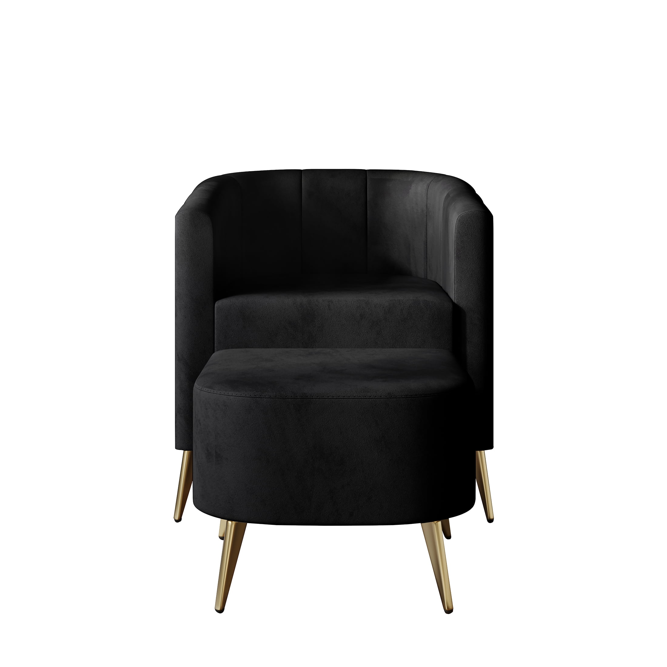 Castle Place Modern Upholstered Velvet Accent Chair with Stool, Black - Image 4