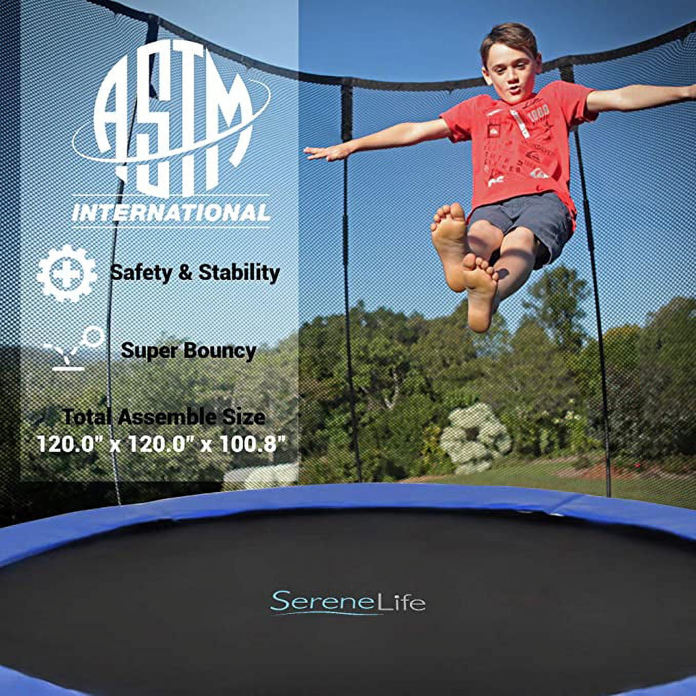 SereneLife 5FT 10FT Exercise Trampoline W/ Enclosure Net Outdoor Jump Rectangle Trampoline, Blue - Image 5