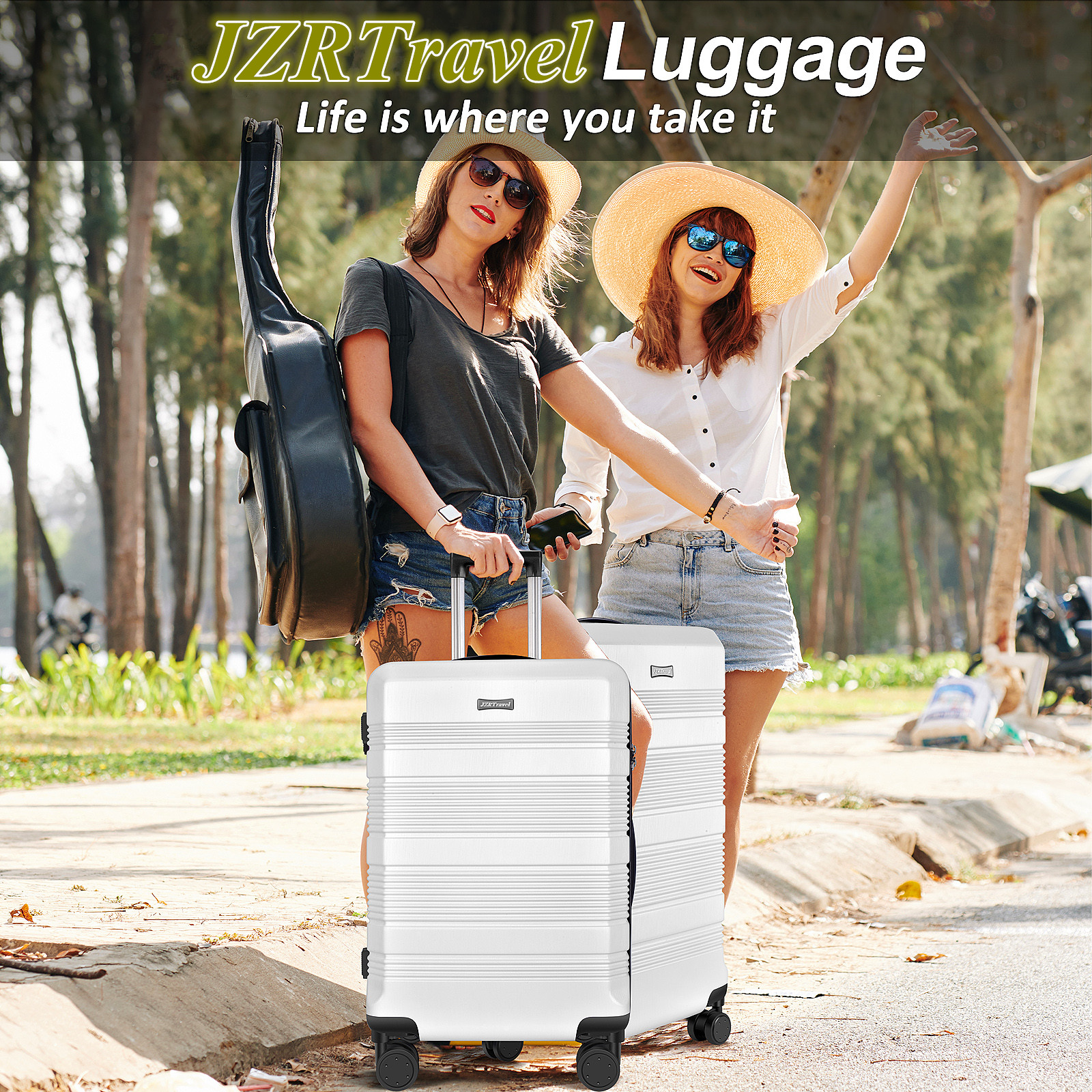 JZRTravel 24 Inch Checked Luggage Hardshell PC+ABS Suitcase Trolley Case with Removable Spinner Wheels Built-in TSA Lock, White - Image 5
