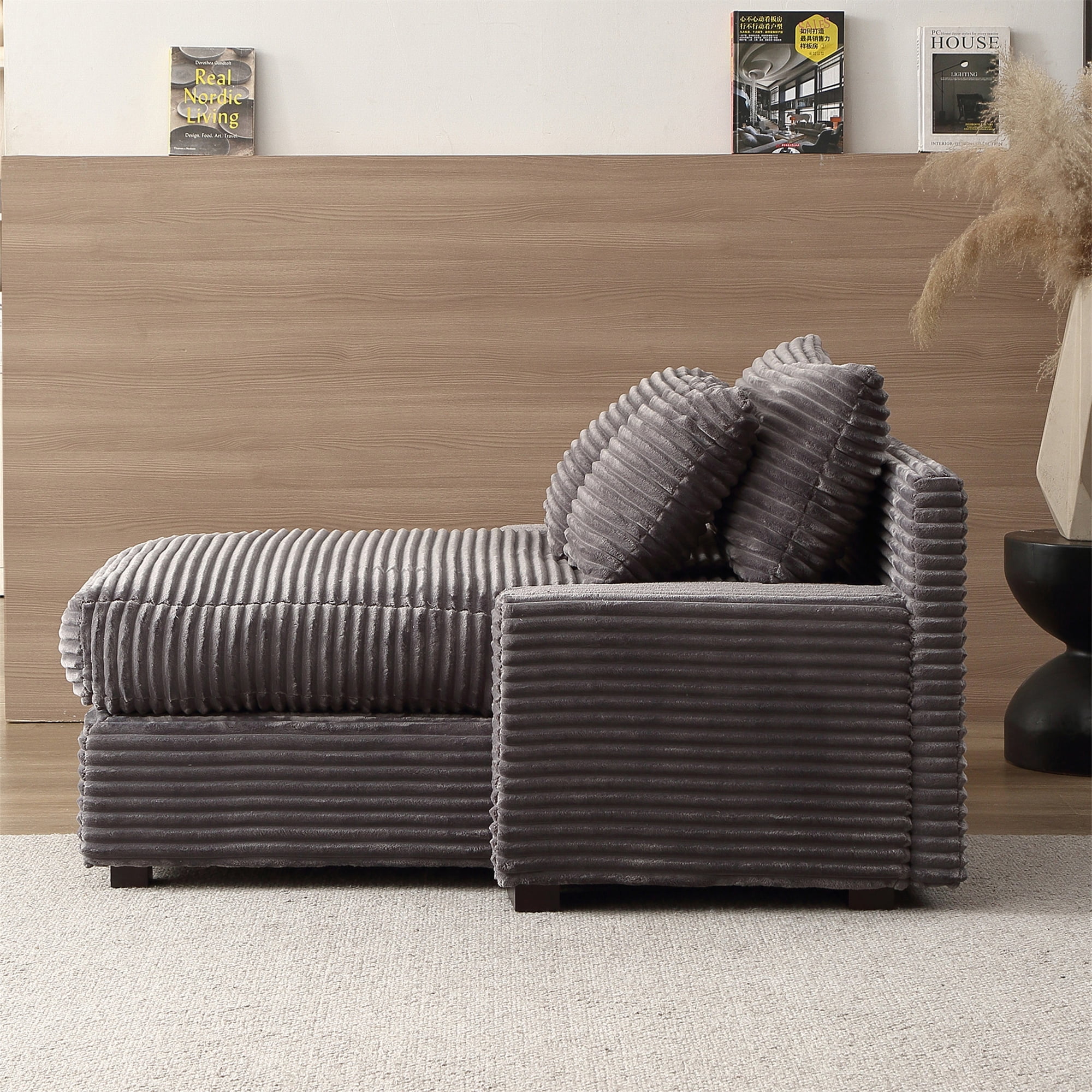 Aukfa 55 Inch Chaise Lounge Indoor, Oversized Corduroy Cloud Sofas Couches for Living Room, Gray - Image 5