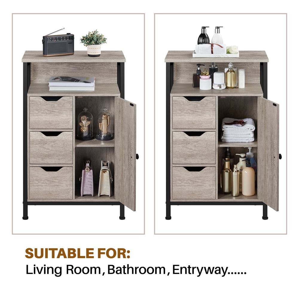 Alden Design Wooden Floor Storage Cabinet with Shelves 3 Drawers for Living Room Entryway Kitchen, Gray - Image 8