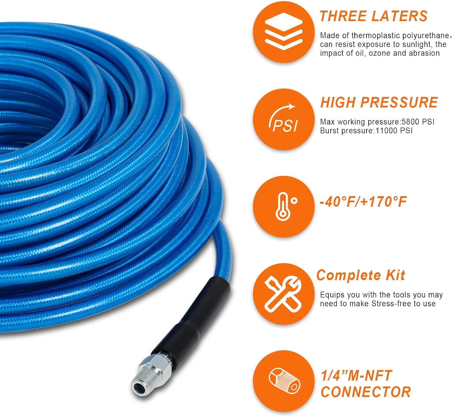 100FT Sewer Jetter Kit for Pressure Washer,5800PSI Water Jet Drain Cleaner Hose NPT Corner Rotating Nozzle Essential Jetting Attachment - Image 4