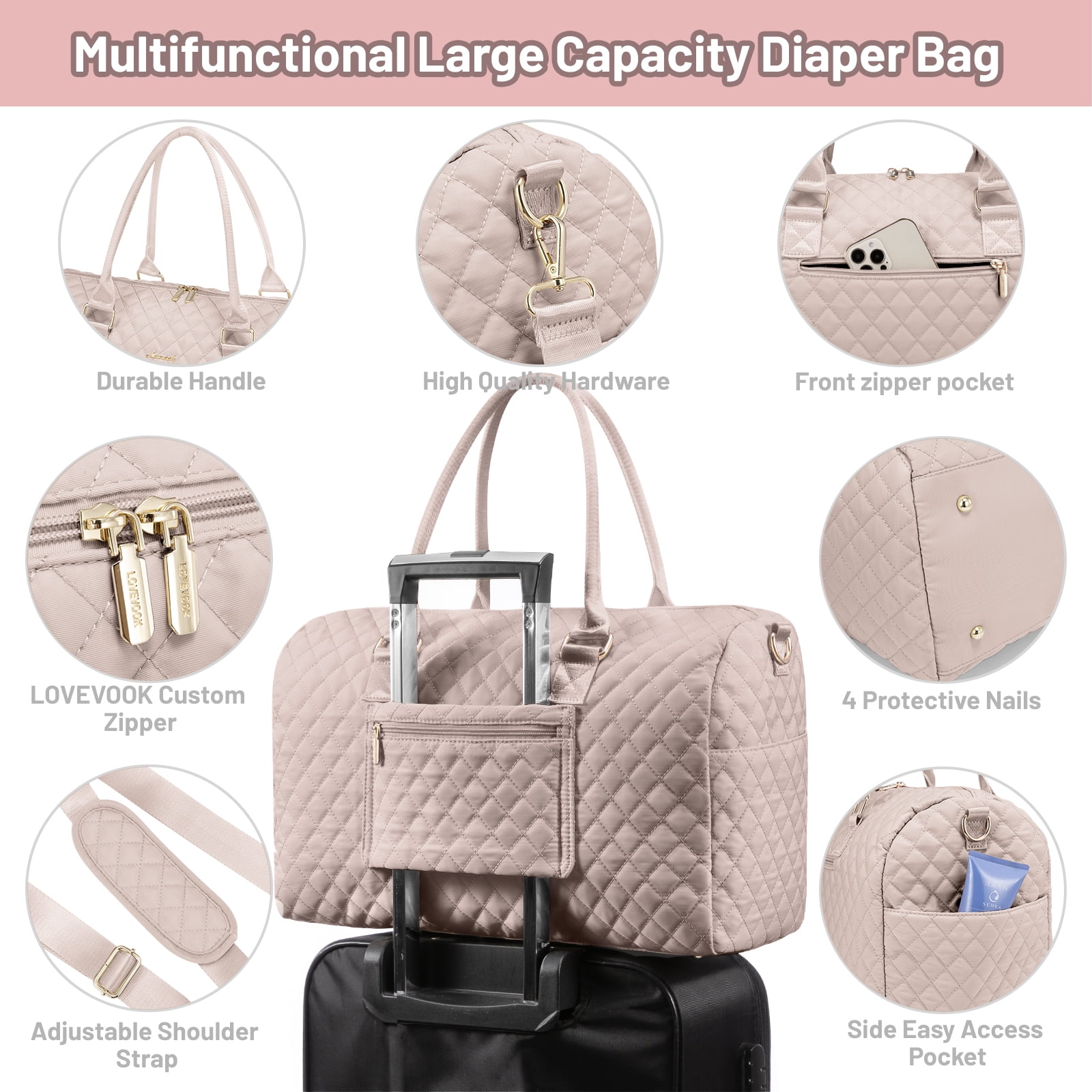 Lovevook Fashion Diaper Bag Tote, Large Mommy Bag for Hospital Breastfeeding Overnight Weekend Travel with Changing Pad and Pacifier Case - Image 2