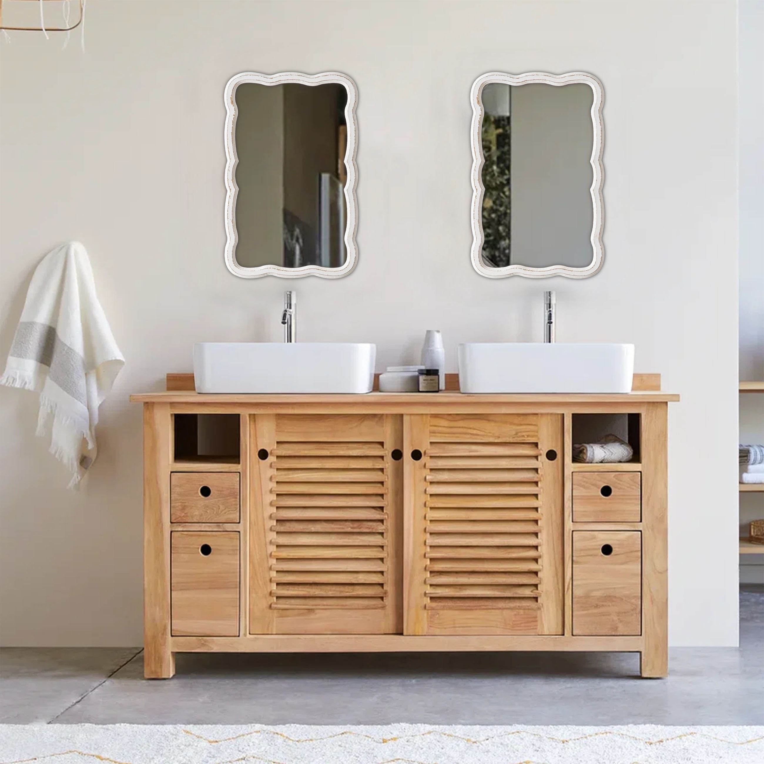 Sintosin Wooden Oblong Rectangular Mirror 16 x 24 inch, White Farmhouse Wall Decor for Bathroom & Home - Image 6