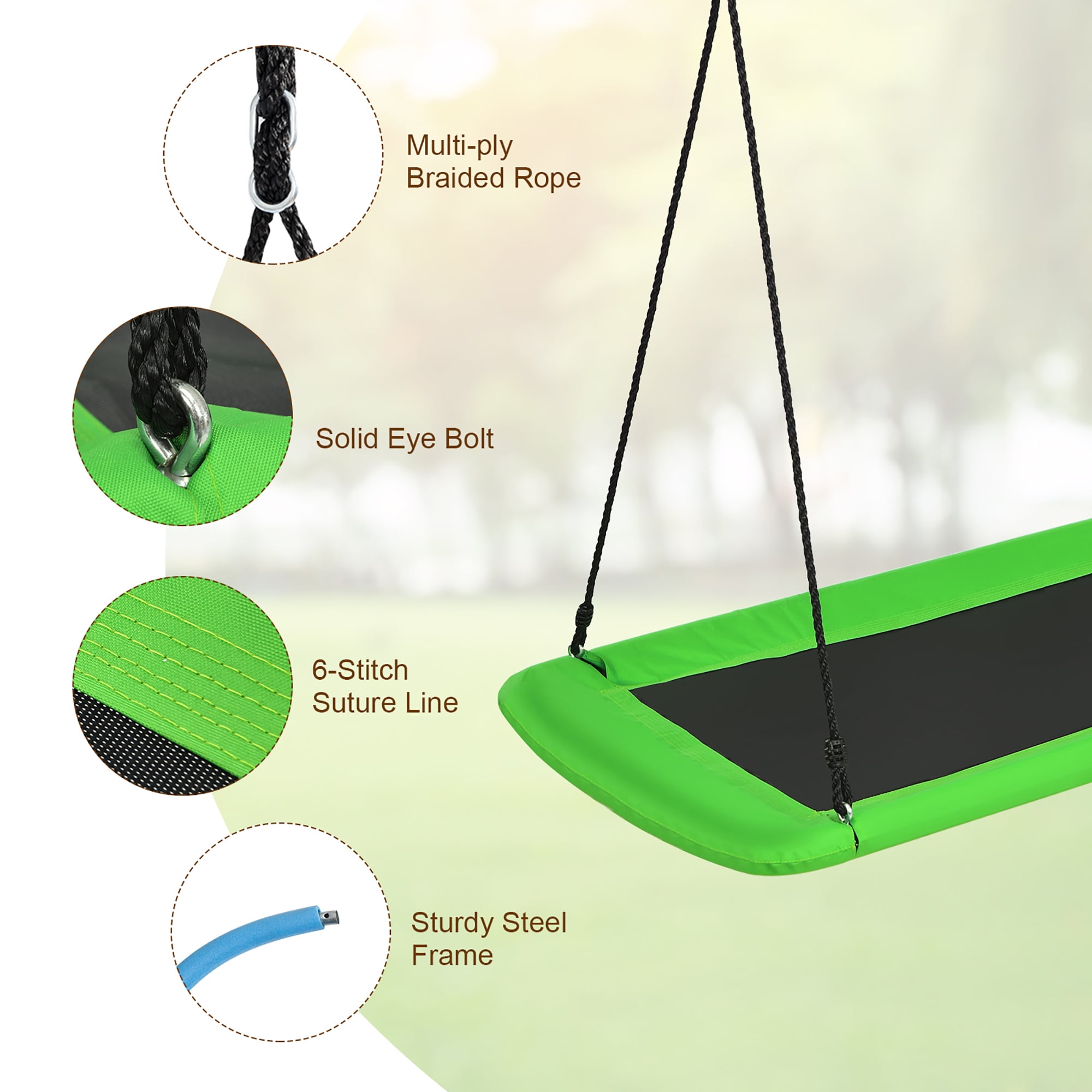 Goplus 700lb Giant 60'' Platform Tree Swing Outdoor w/ 2 Hanging Straps Green - Image 3