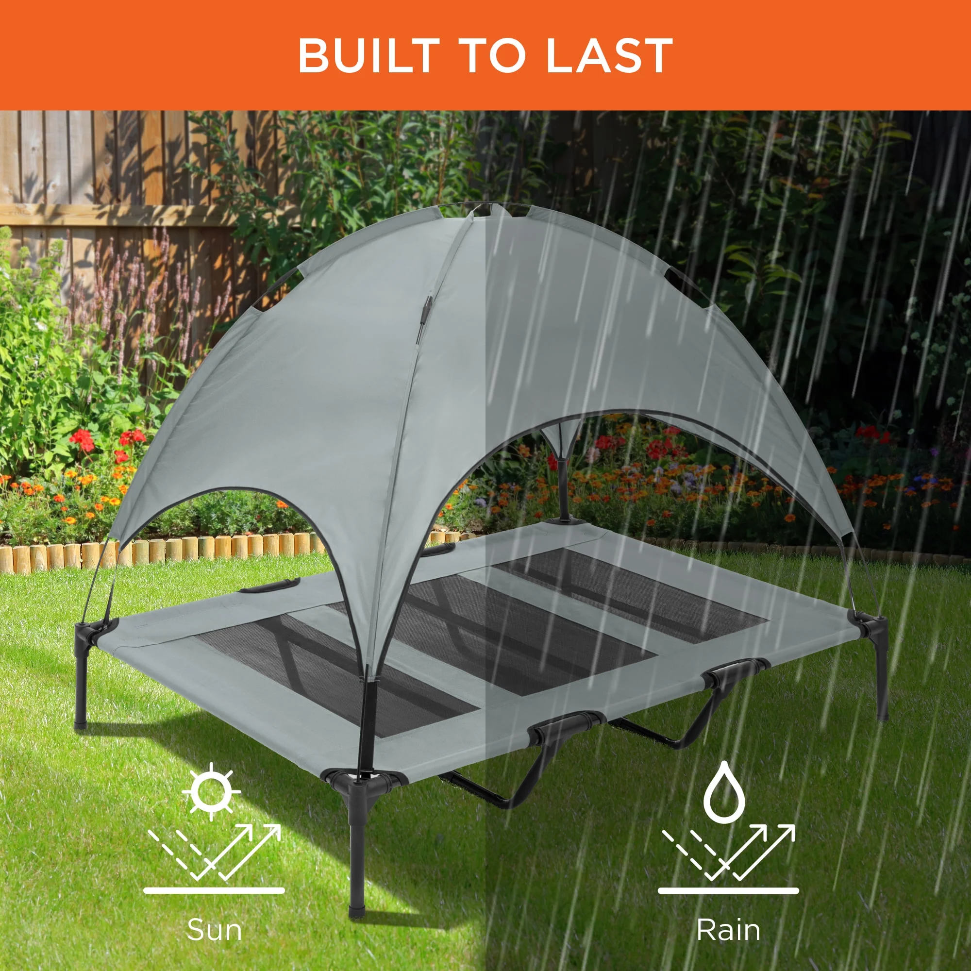 Best Choice Products 48in Elevated Cooling Dog Bed, Outdoor Raised Mesh Pet Cot w/ Removable Canopy, Carrying Bag - Gray - Image 2