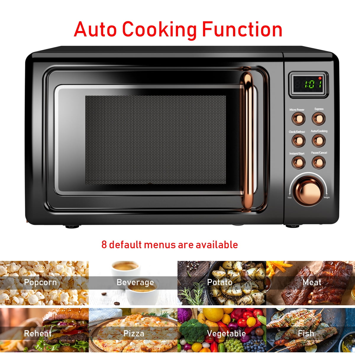 Costway 0.7 Cu.ft Retro Countertop Microwave Oven 700W LED Display Glass Turntable Rose Gold - Image 10