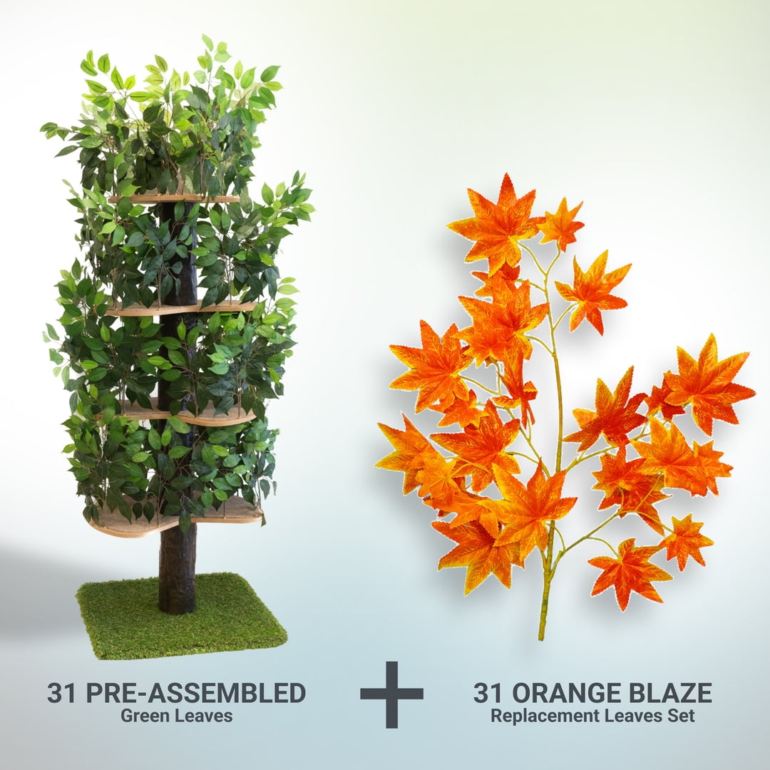 On2Pets Cat Tree with Leaves, XL Cat House & Cat Activity Tree Bundle with Orange Blaze Leaves, Multi-Level Cat Condo for Indoor Cats - Image 2