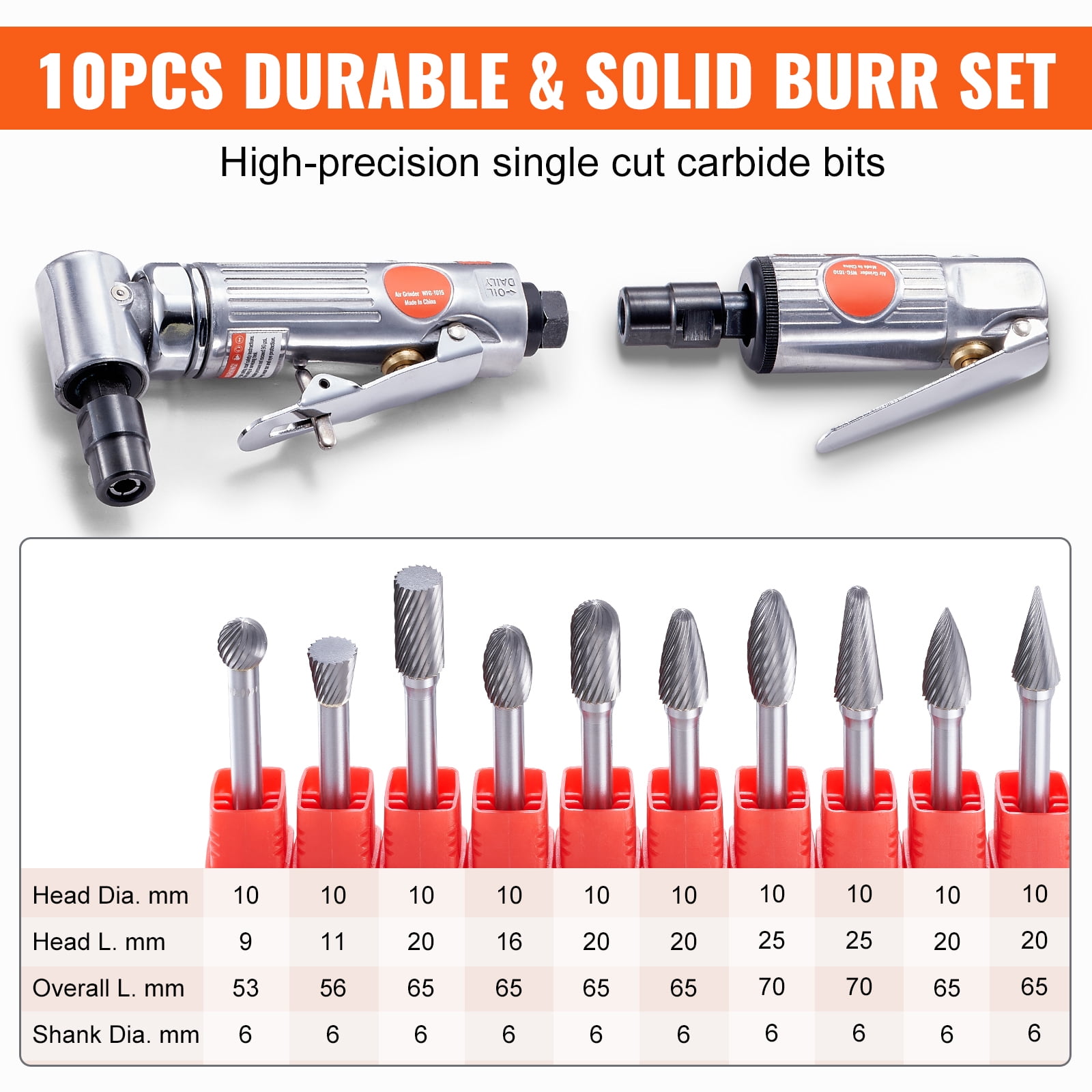 BENTISM Air Die Grinder KiT, 1/4" Right Angle Grinder With 10PCS Single Cut Carbide Burr Set, 20000 RPM/25000RPM, Ball Bearing Construction, Safety Lock, Aluminum Housing, Lightweight Power Tool - Image 3