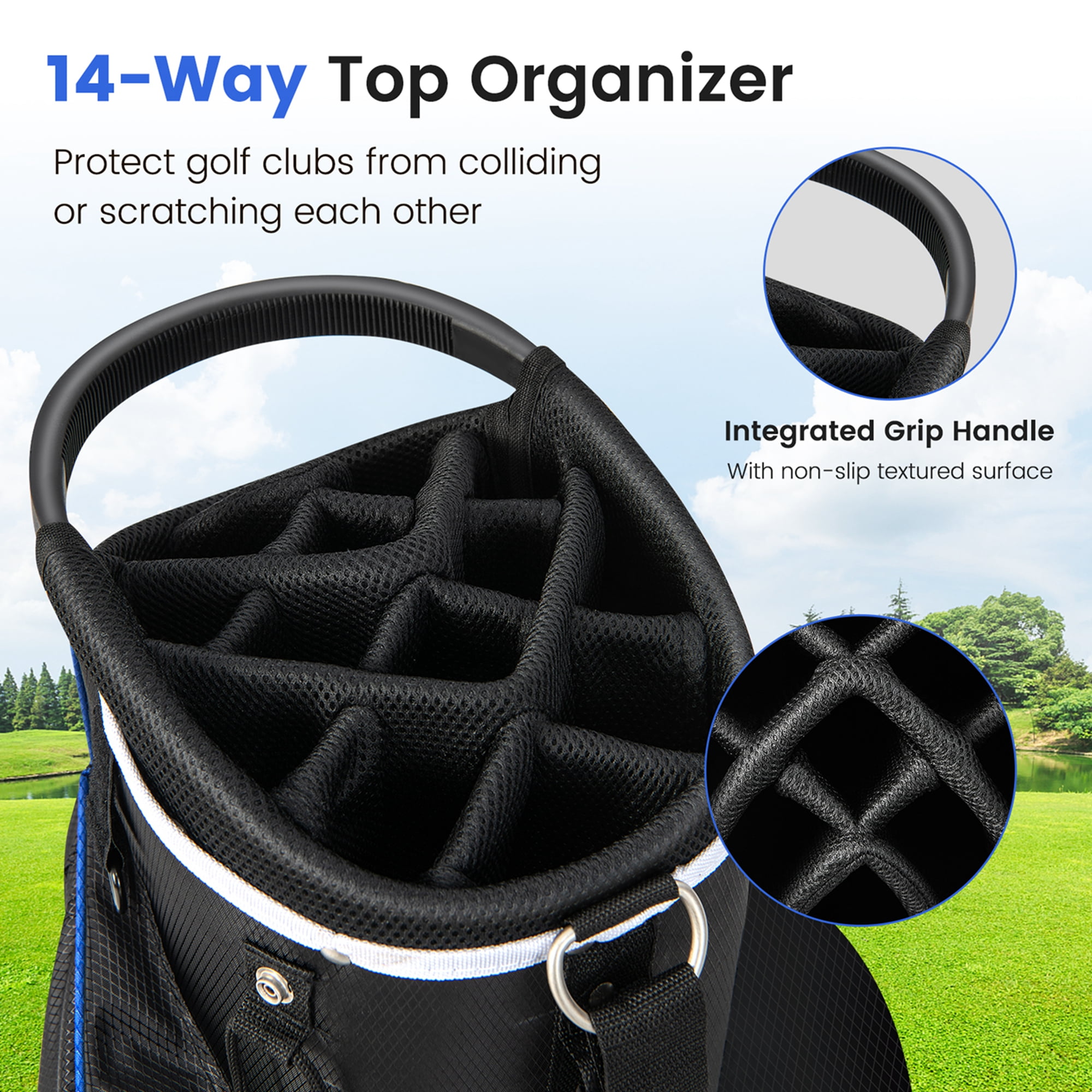 Costway Lightweight Golf Cart Bag with 14 Way Top Dividers 9 Pockets Rain Hood Cooler Bag Blue - Image 4