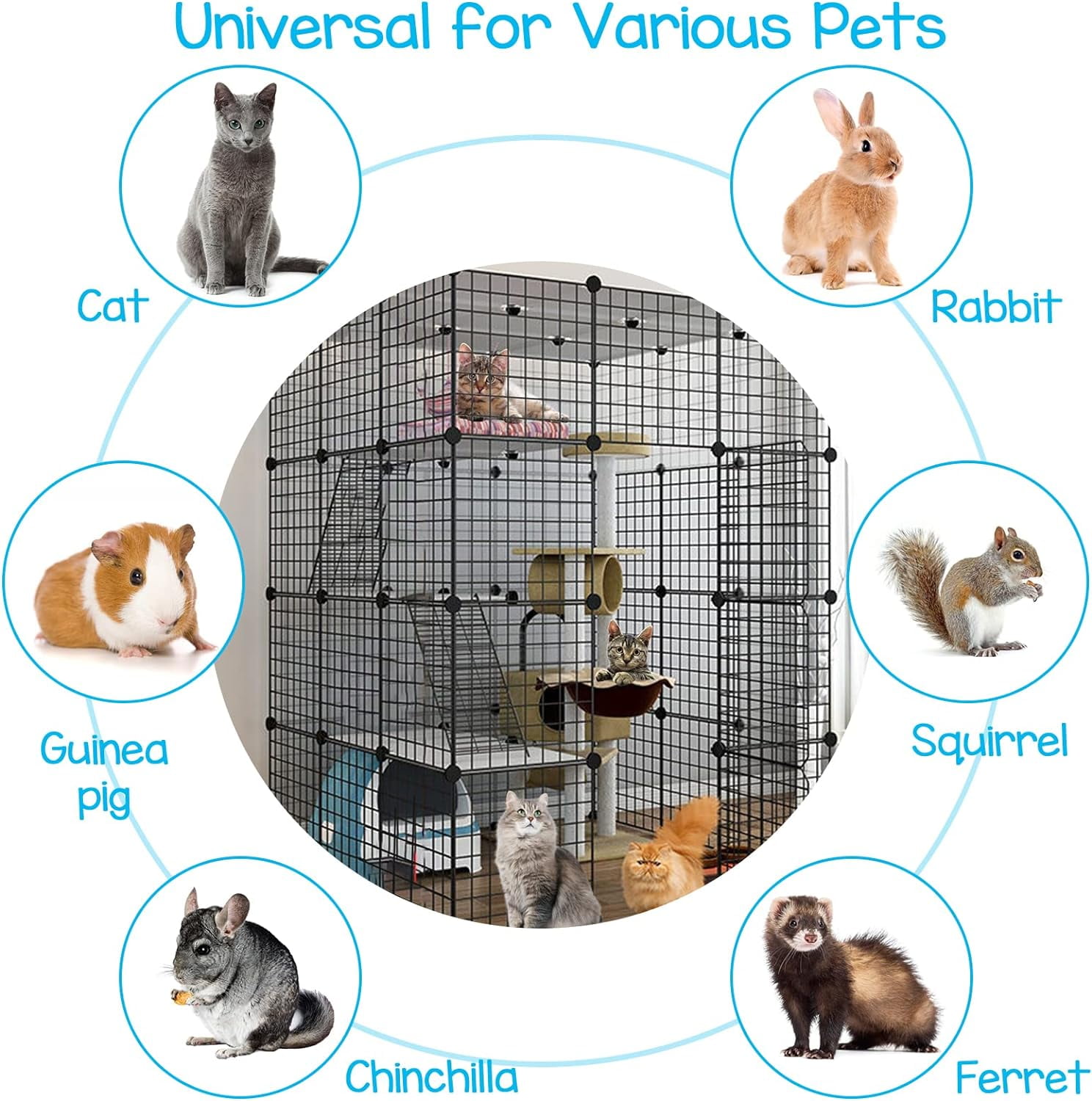 DIY Cat Cage Detachable Metal Wire Enclosure with Two Ladders, Kennels Playpen, Crate Large Exercise Place for 1-4 Cat - Image 4