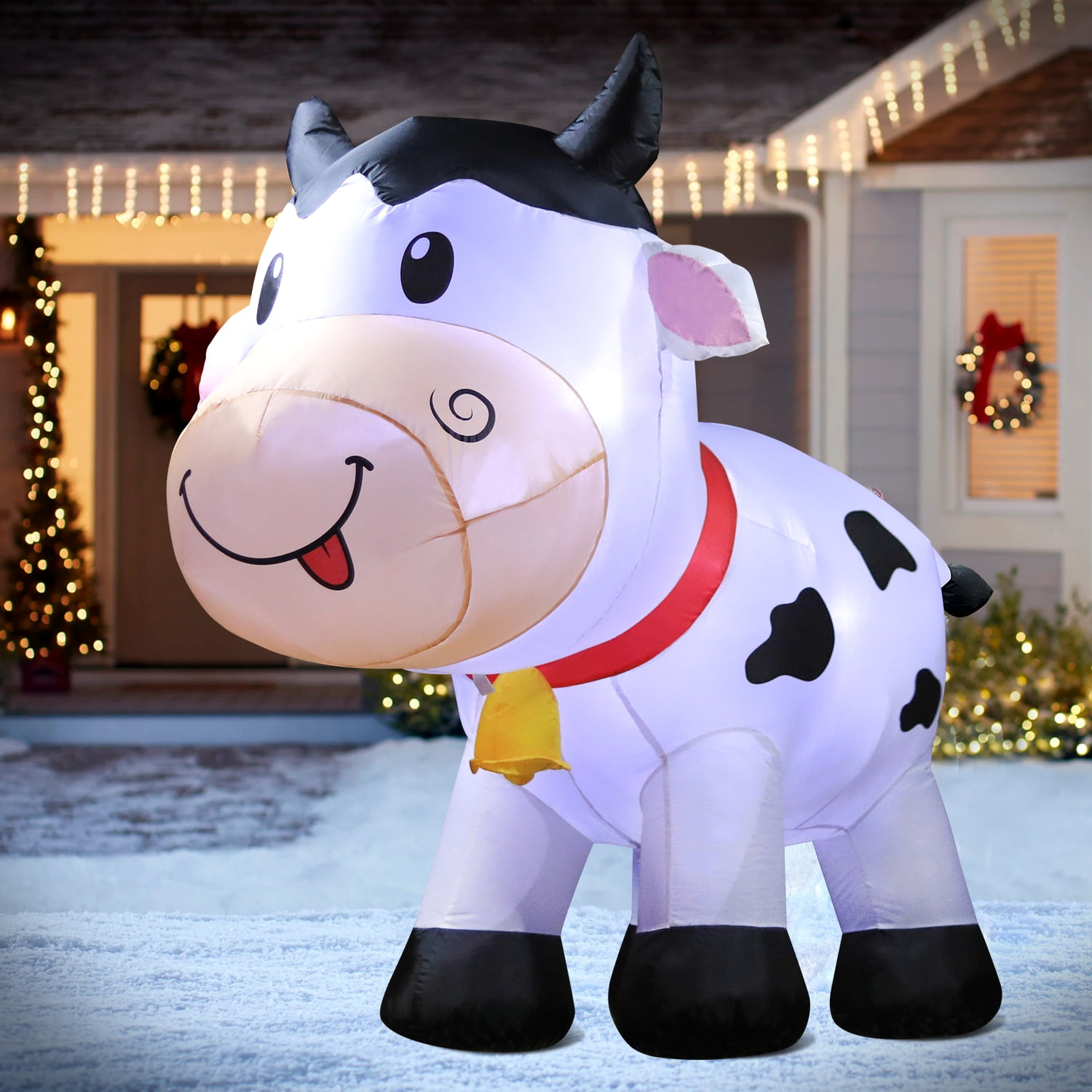 DeeKom 6' Christmas Inflatable Decorations Outdoor Cow, Blow up Cute Animal with LEDs for Yard Lawn Garden Farm Outside - Image 2