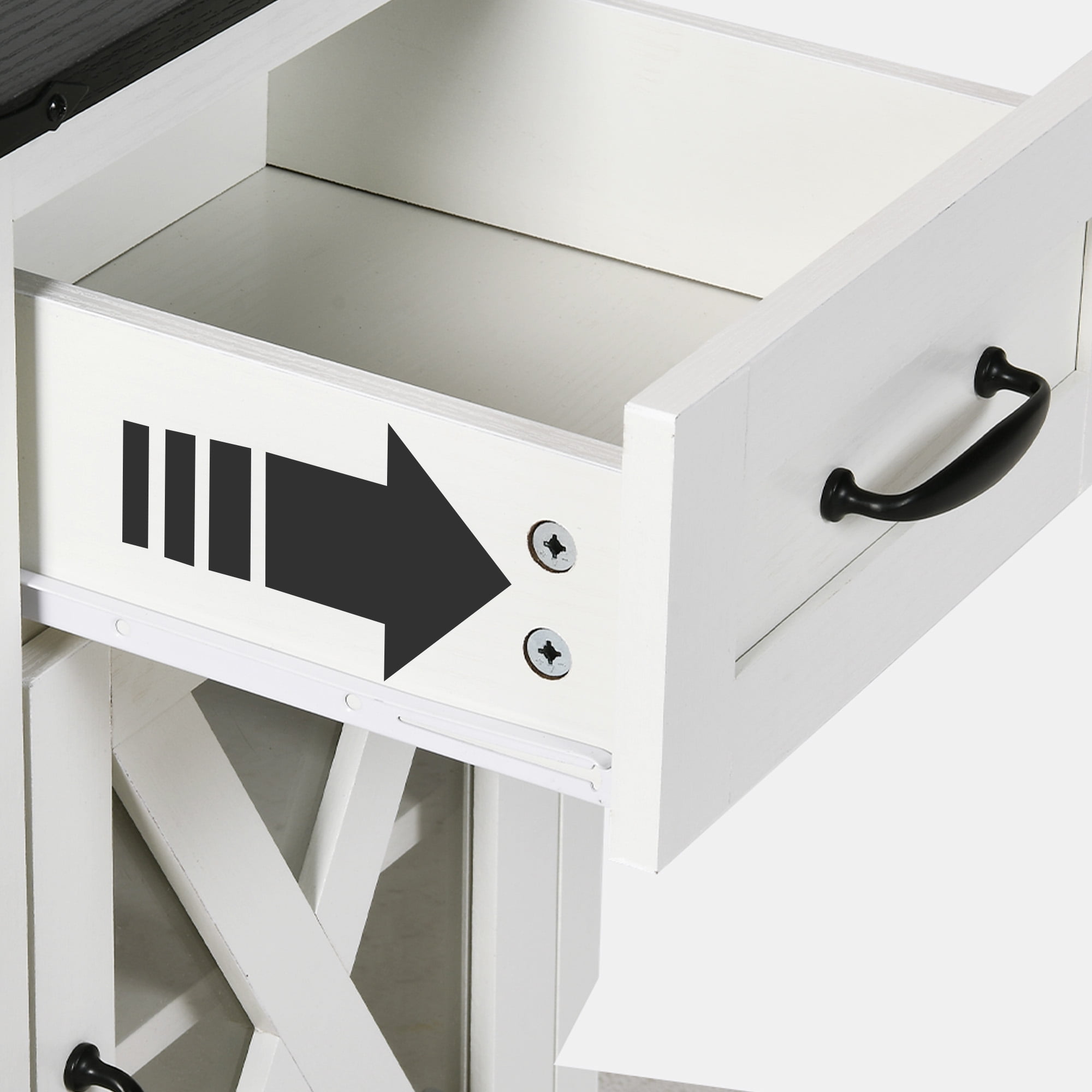 DEXTRUS Farmhouse Nightstand End Table with Charging Station and LED Lights, Side Table with Door & Storage Shelf Nightstand for Living Room Bedroom - White - Image 2