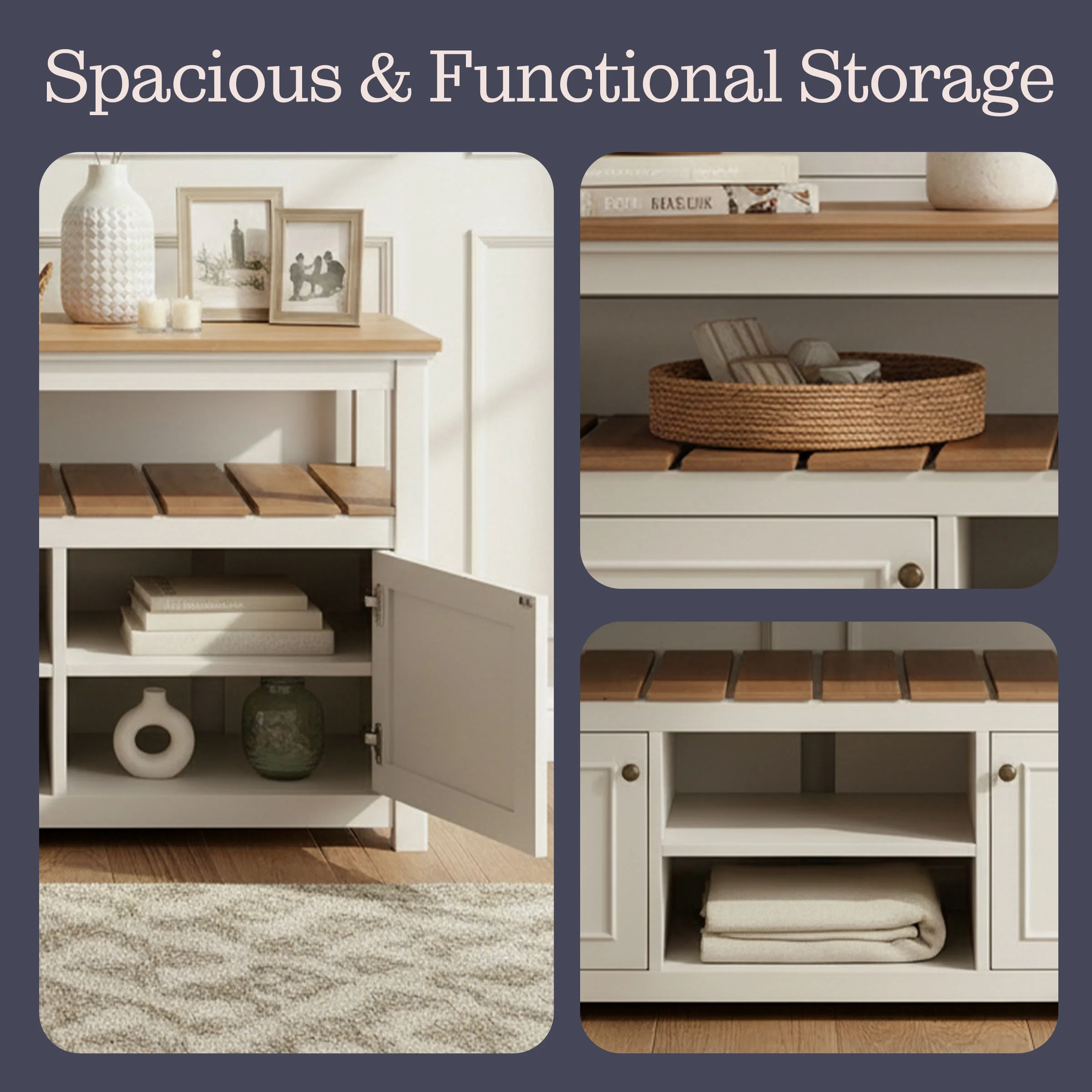 Alaterre Furniture Savannah TV Stand with Storage - Accommodates 60 Inch Flat Screen TVs - Entertainment Center - Coastal and Modern Farmhouse Living Room Furniture (Ivory) - Image 3