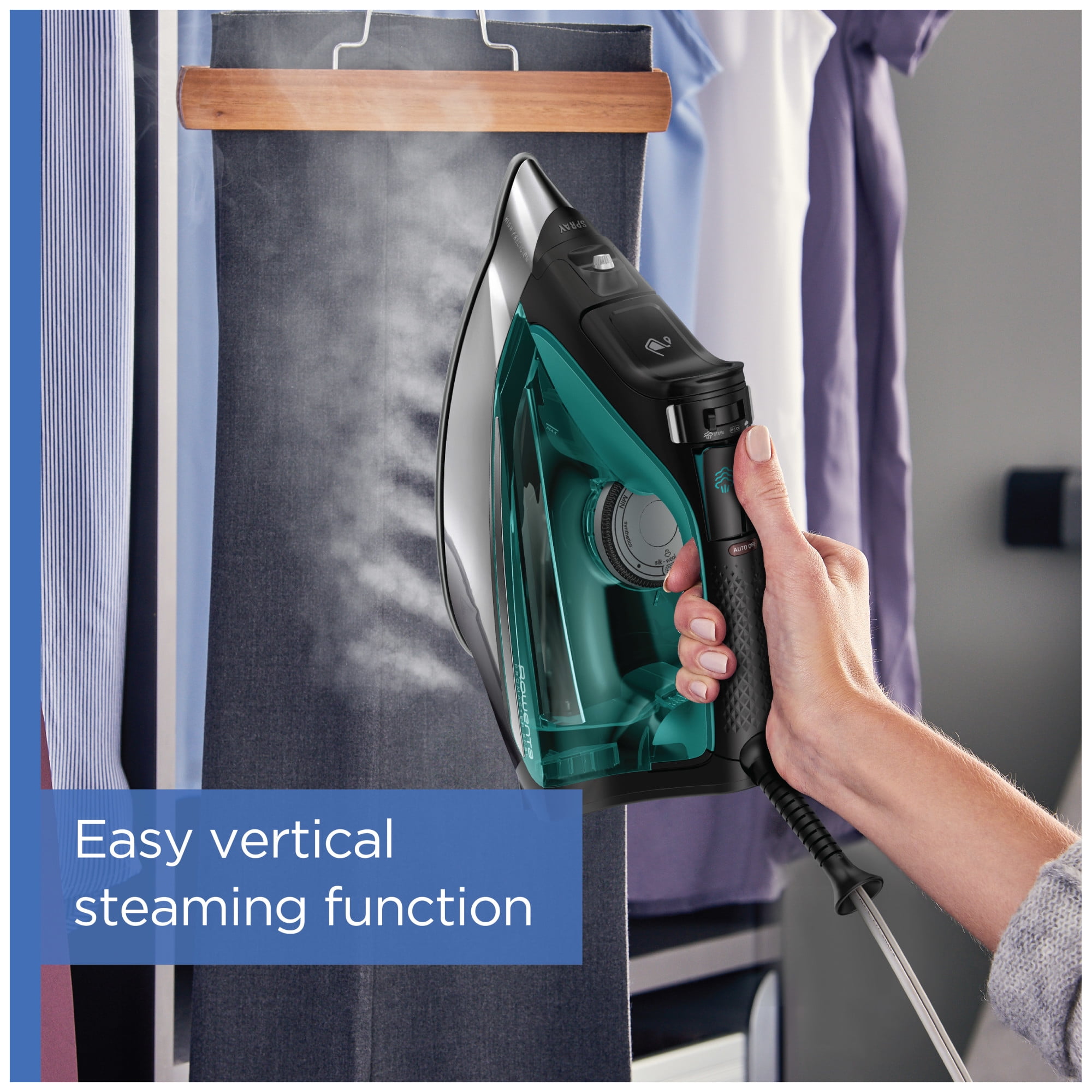 Rowenta Pro Master Iron for Clothes, Stainless Steel Soleplate, 400 Microsteam Holes, 1775 Watts, Black & Green DW8360 - Image 7