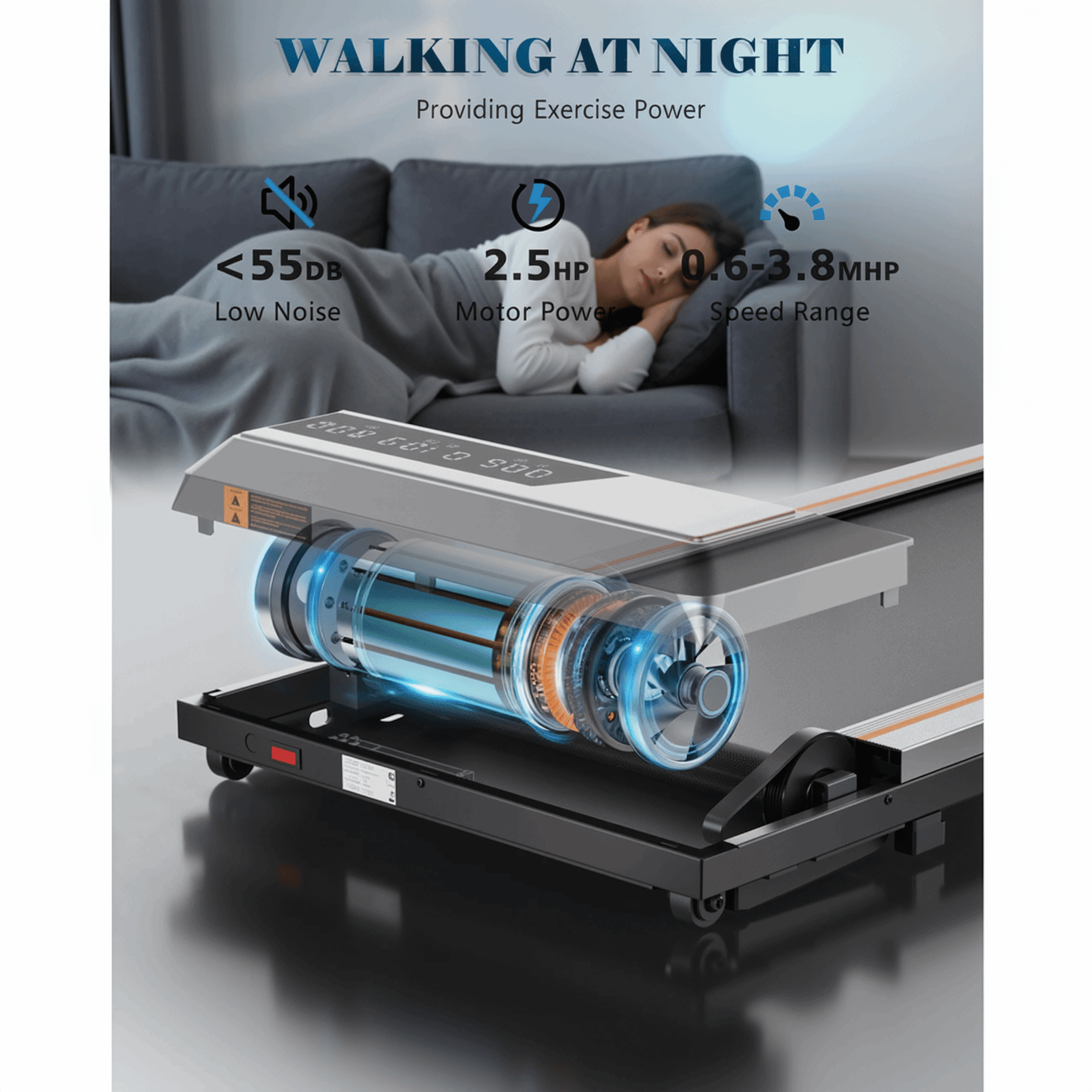 Naipo Treadmill Walking Pad 2.5HP with Large LCD Display Portable Wheels and Max Capacity 265lb for Home Use - Image 8