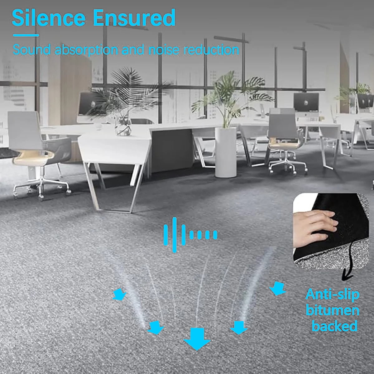 Petoto 20"x 20" Carpet Tile 20 Tiles/54 sq Ft Indoor Outdoor Squares Carpet Floor with Adhesive Stickers, Grey - Image 2