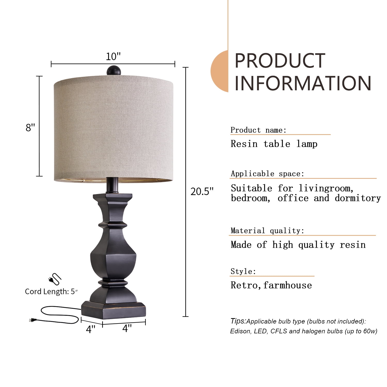 Oneach Retro Table Lamps Set of 2 Nightstands Lamps for Bedroom Living Room 20.5" Vintage Rustic Bedside Lamp - Image 8