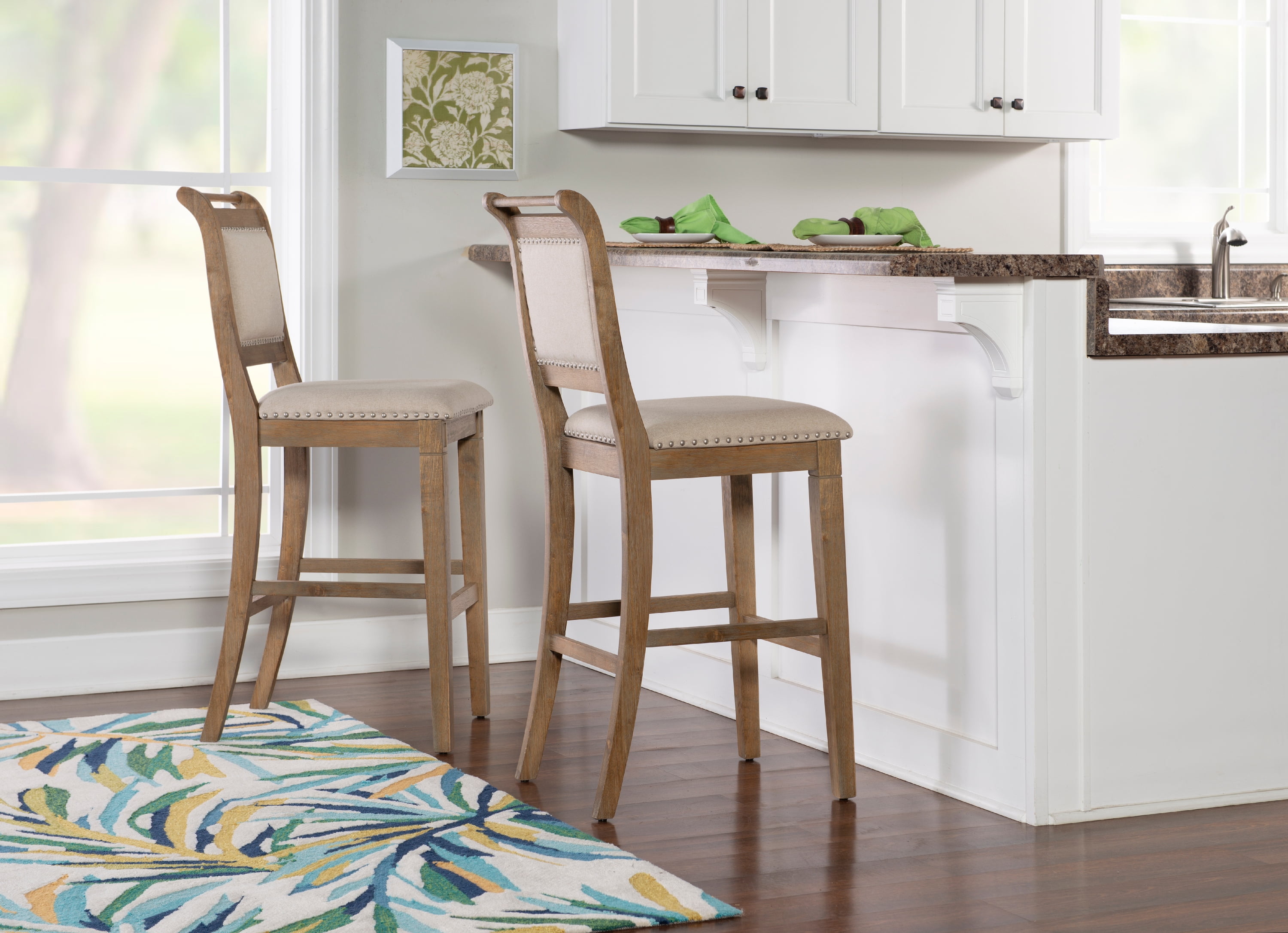 Linon Findley 30" High Back Bar Stool, Rustic Graywash/Natural - Image 6