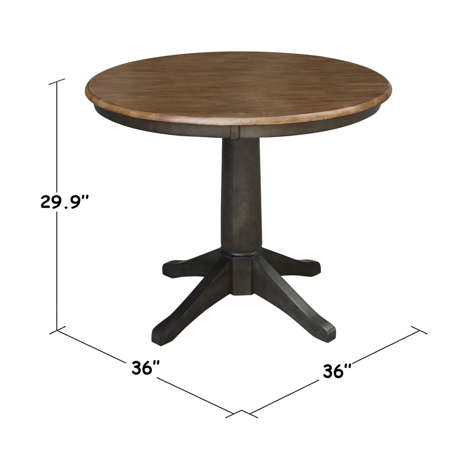 30" Round Top Solid Wood Pedestal Table in Hickory/Washed Coal - Dining Height - Image 7