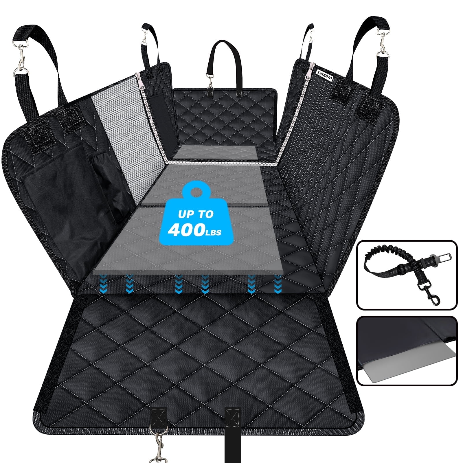 Back Seat Extender for Dogs,Dog Car Seat Covers, Hard Dog Bed Pet Seat Cover with Mesh Window and Storage Pocket, Waterproof Dog Hammock Travel Bed for Car, SUV - Image 7