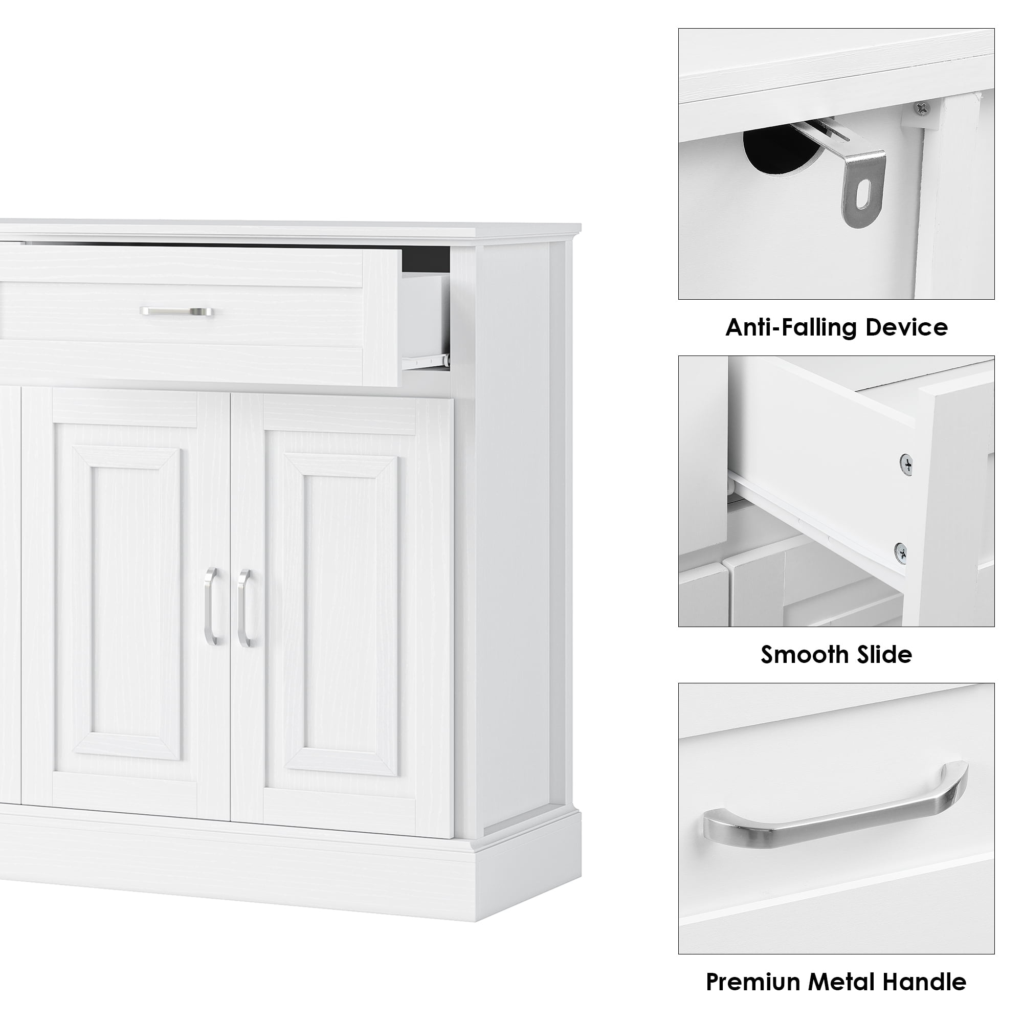 Homfa Modern Kitchen Sideboard Buffet Table, 4 Door 2 Drawer Wood Storage Cabinet Coffee Bar for Living Room Entryway, White - Image 4