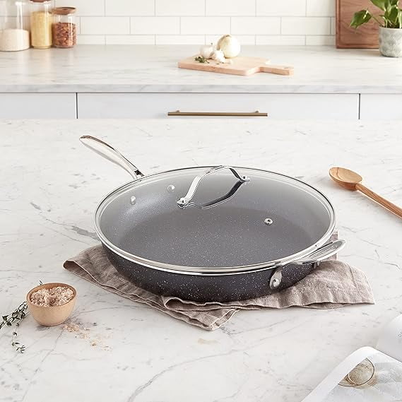 Granitestone 14 Inch Frying Pan with Lid, Large Non Stick Skillet for Cooking, Nonstick, Ultra Durable Mineral and Diamond Coating, Oven/Dishwasher Safe, Black - Image 8