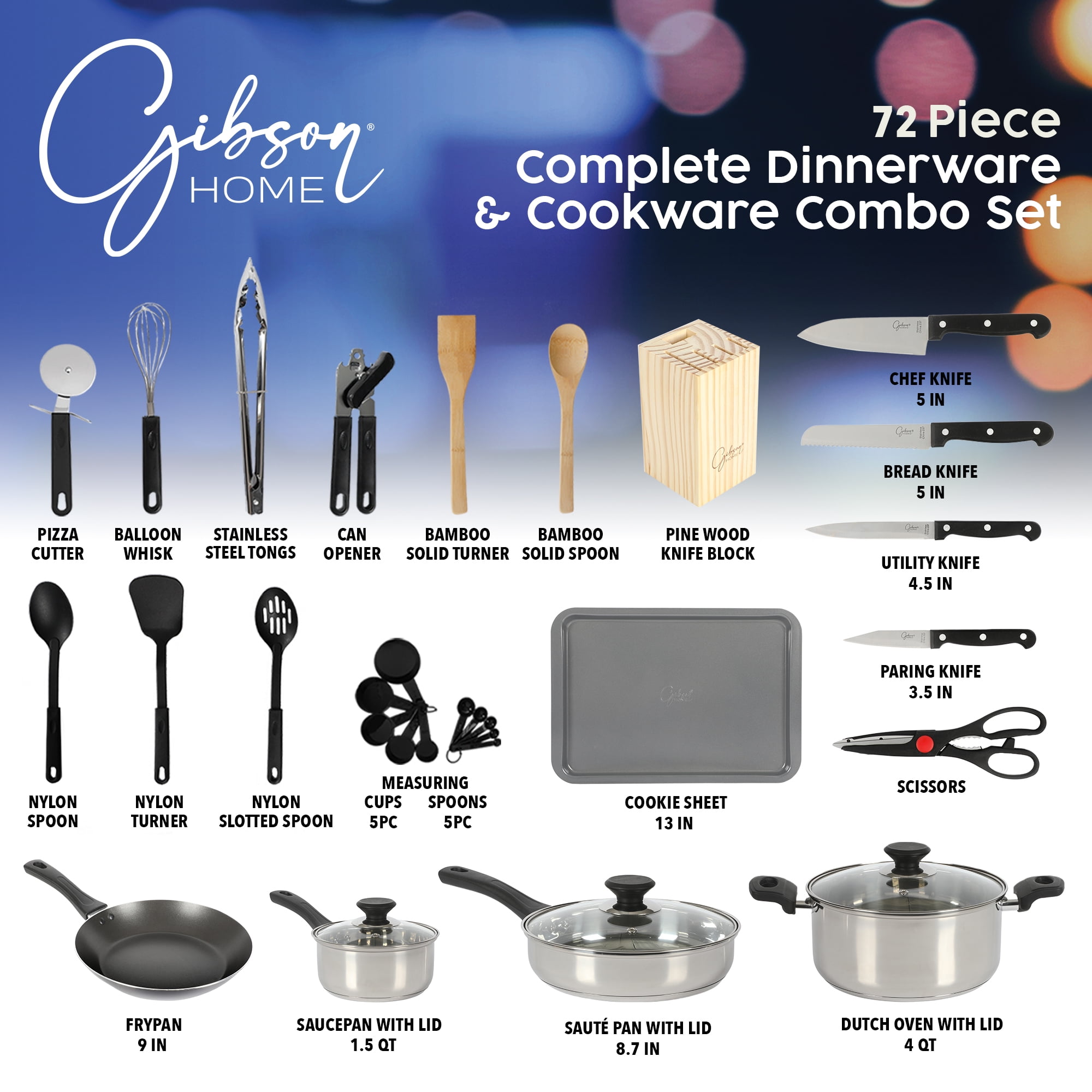 Gibson Home 71-Piece Cookware Set with Stainless Steel & Nonstick Cooking Pots & Pans, Bakeware & Cooking Utensils, Full Kitchen & Dinnerware Set - Image 8