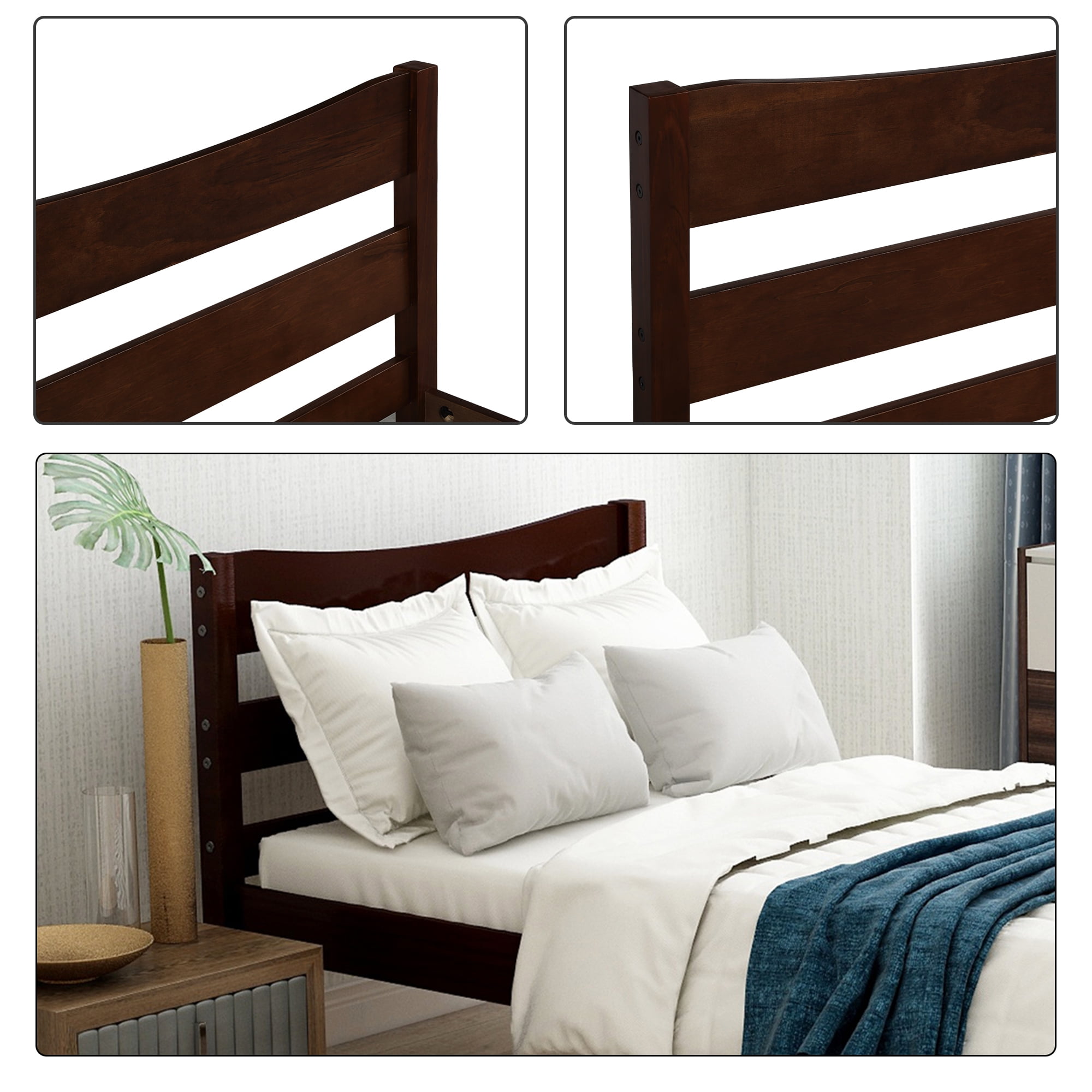 Hommoo Twin Size Wood Platform Bed with Headboard and Wooden Slat Support, Espresso - Image 3